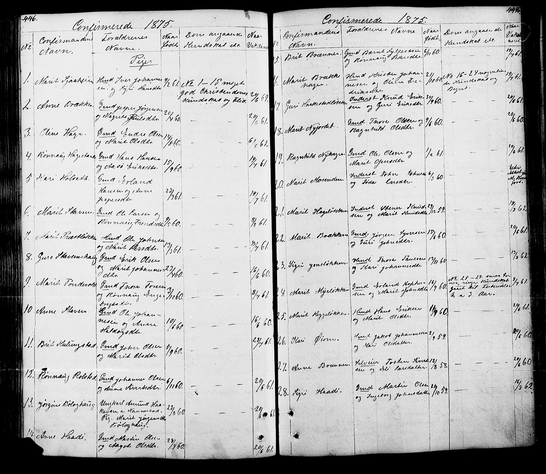 Lesja prestekontor, SAH/PREST-068/H/Ha/Hab/L0005: Parish register (copy) no. 5, 1850-1894, p. 446-447