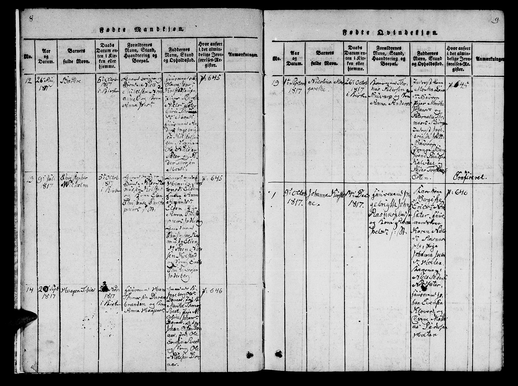 Ministerialprotokoller, klokkerbøker og fødselsregistre - Nord-Trøndelag, AV/SAT-A-1458/742/L0411: Parish register (copy) no. 742C02, 1817-1825, p. 8-9