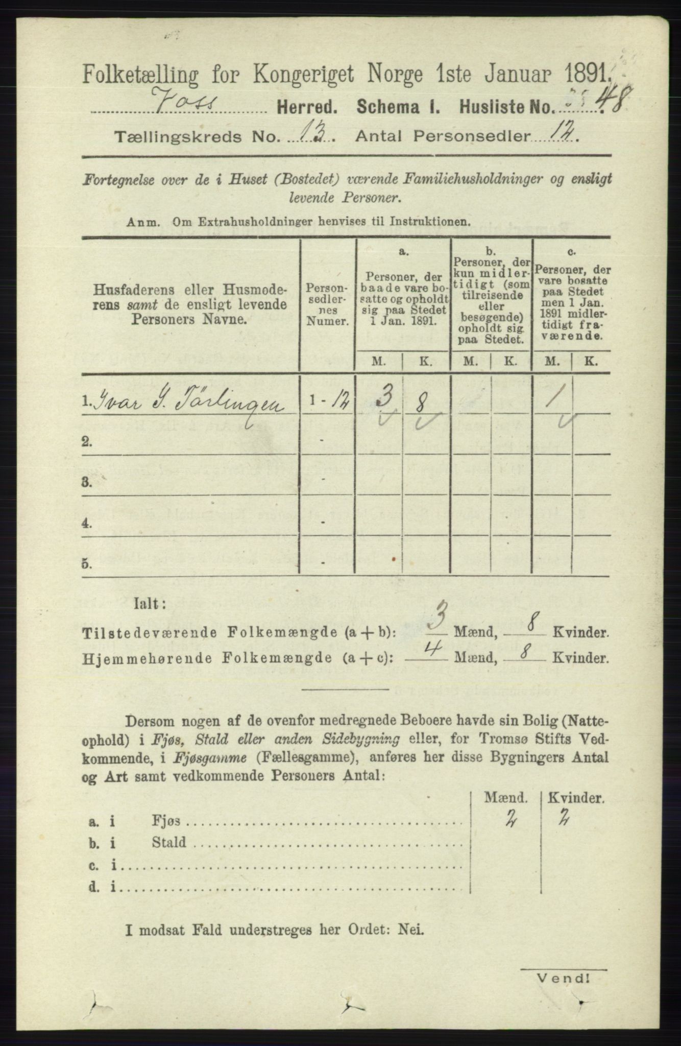 RA, 1891 census for 1235 Voss, 1891, p. 6884