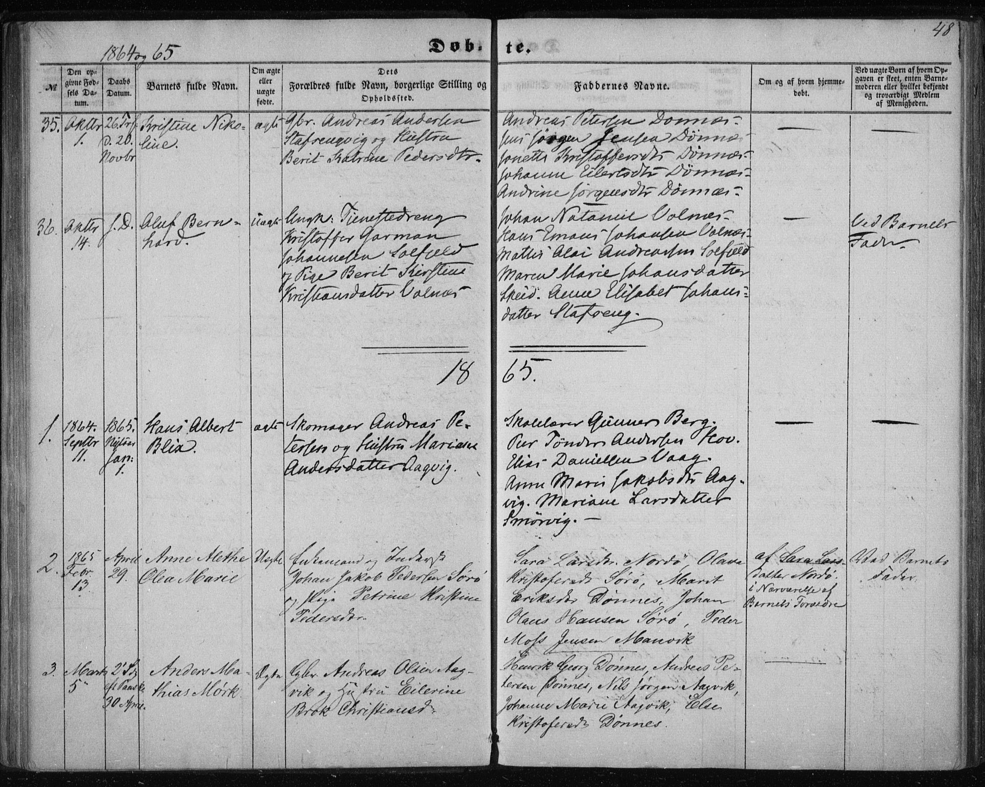 Ministerialprotokoller, klokkerbøker og fødselsregistre - Nordland, AV/SAT-A-1459/835/L0523: Parish register (official) no. 835A01, 1855-1865, p. 48