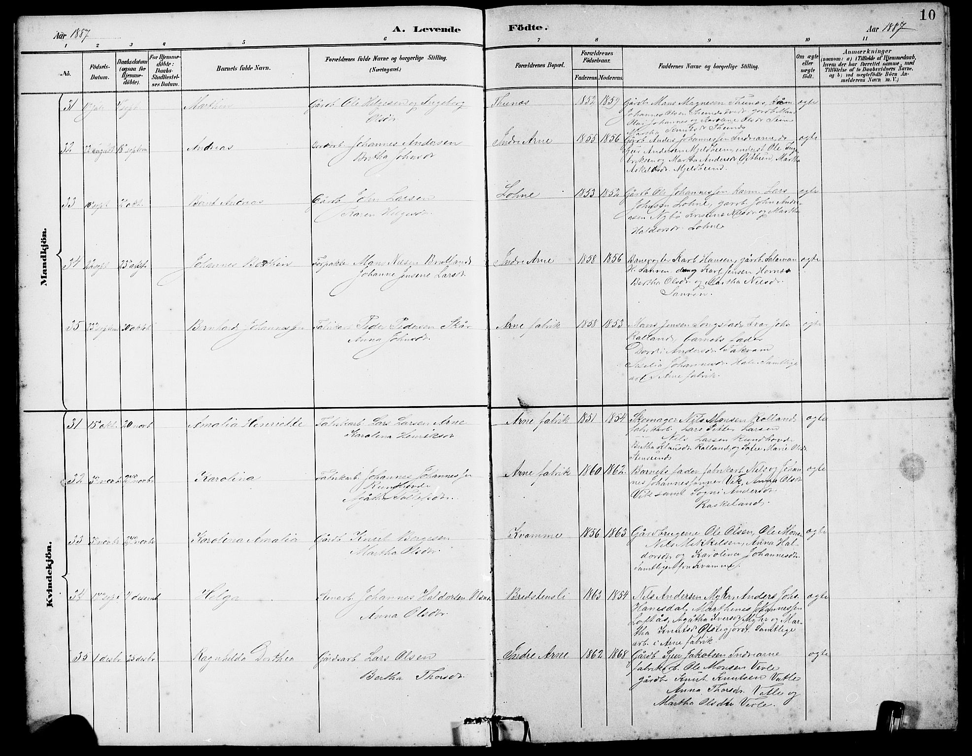 Arna Sokneprestembete, AV/SAB-A-74001/H/Ha/Hab: Parish register (copy) no. A 3, 1887-1897, p. 10