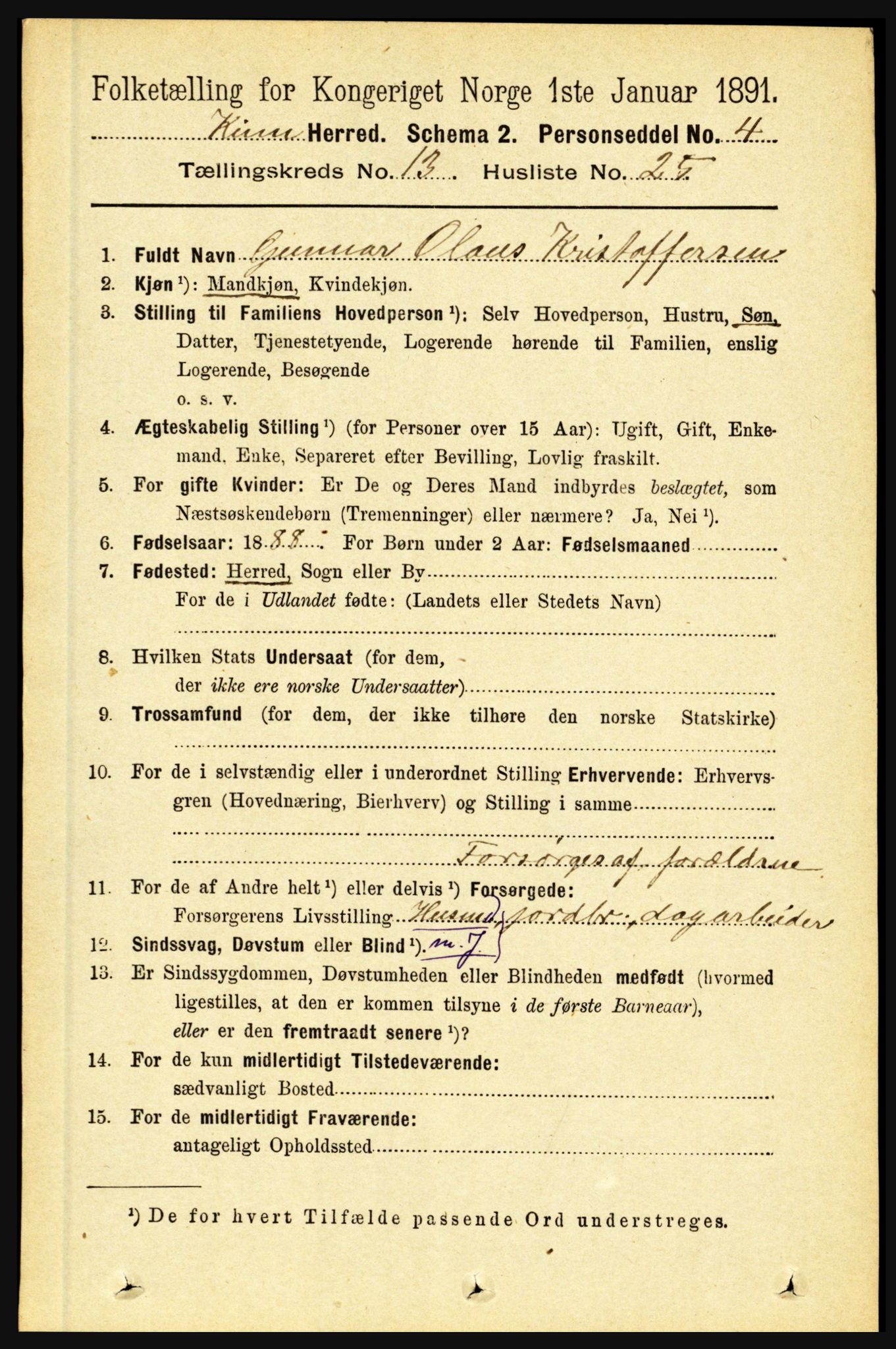 RA, 1891 census for 1437 Kinn, 1891, p. 5236