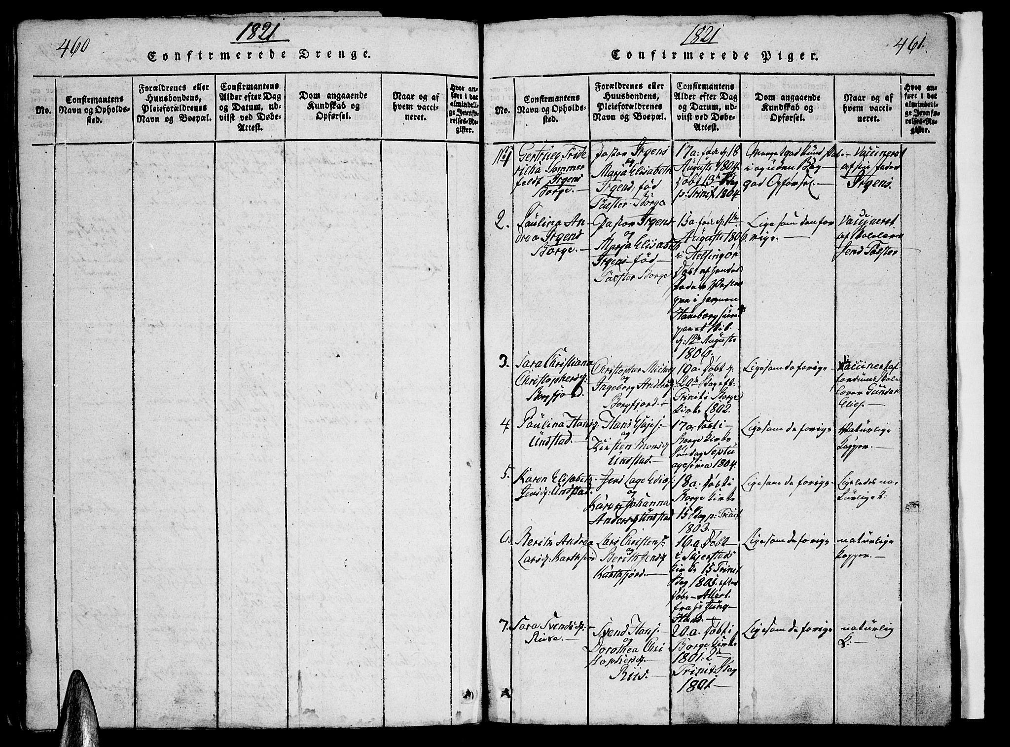 Ministerialprotokoller, klokkerbøker og fødselsregistre - Nordland, AV/SAT-A-1459/880/L1130: Parish register (official) no. 880A04, 1821-1843, p. 460-461