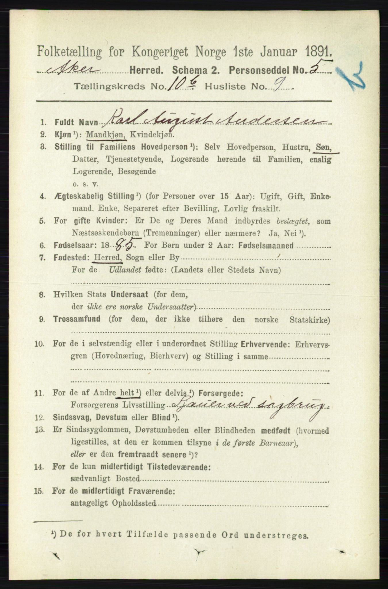 RA, 1891 census for 0218 Aker, 1891, p. 9696