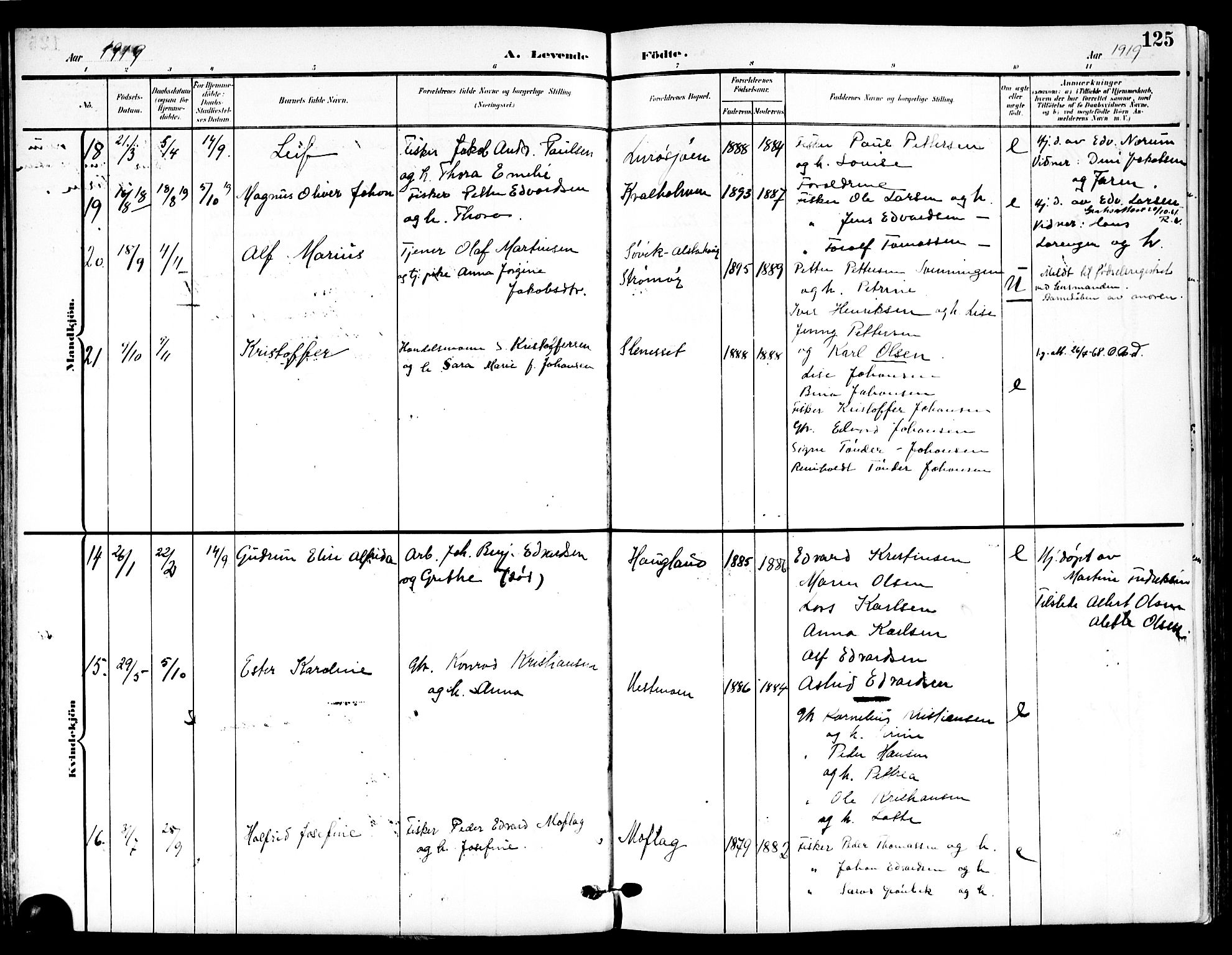 Ministerialprotokoller, klokkerbøker og fødselsregistre - Nordland, AV/SAT-A-1459/839/L0569: Parish register (official) no. 839A06, 1903-1922, p. 125