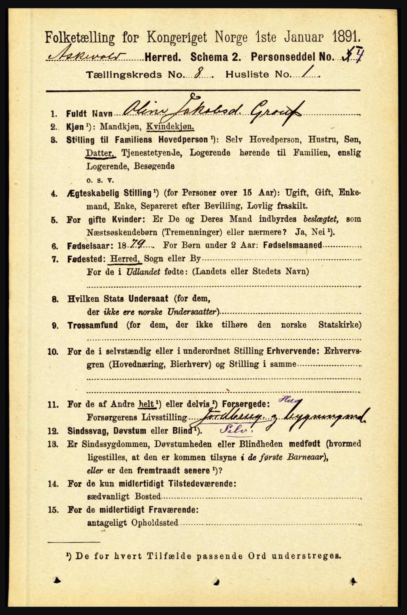 RA, 1891 census for 1428 Askvoll, 1891, p. 2143