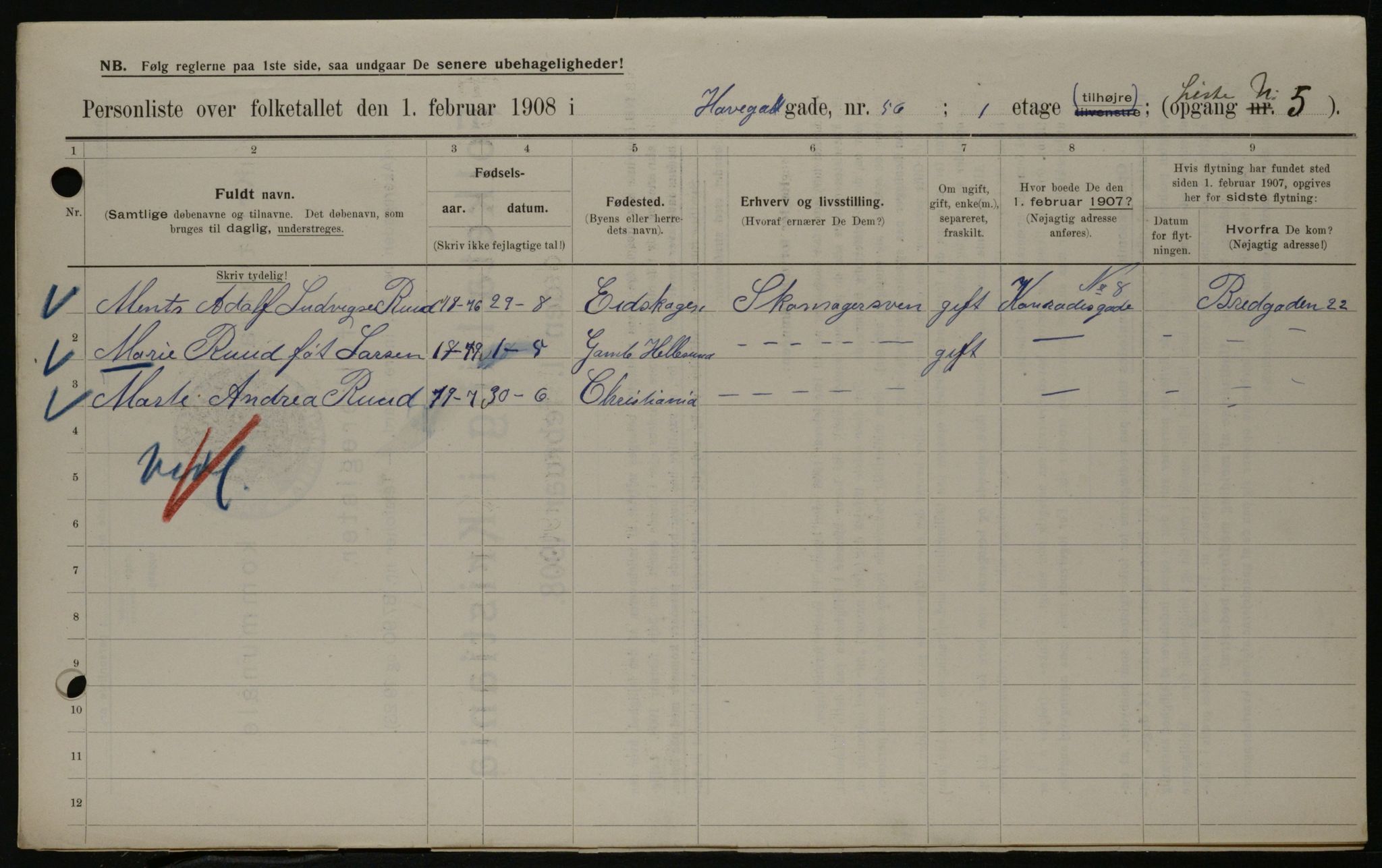 OBA, Municipal Census 1908 for Kristiania, 1908, p. 30711