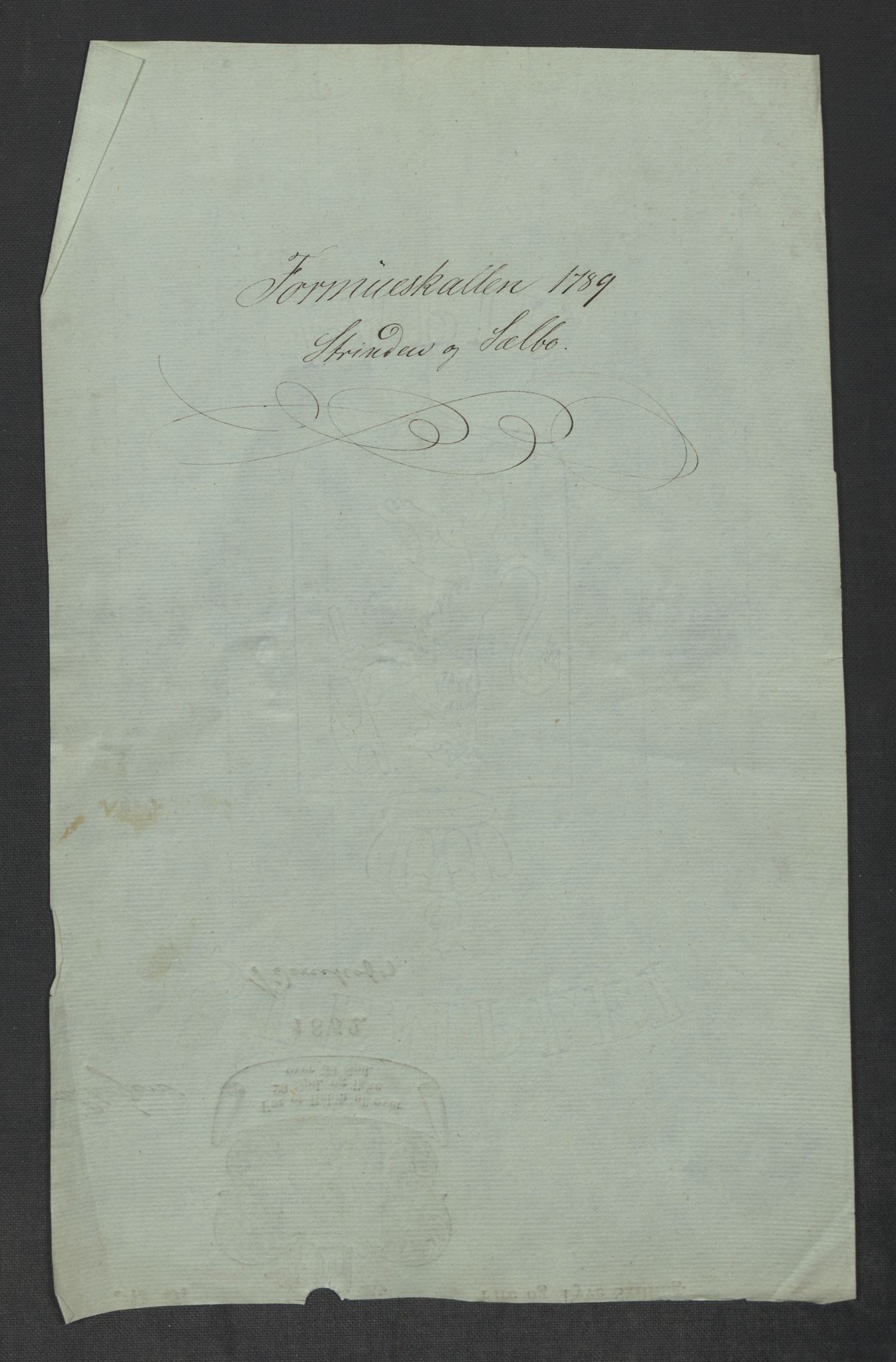 Rentekammeret inntil 1814, Reviderte regnskaper, Mindre regnskaper, AV/RA-EA-4068/Rf/Rfe/L0047: Strinda og Selbu fogderi. Strømsø, 1789, p. 3