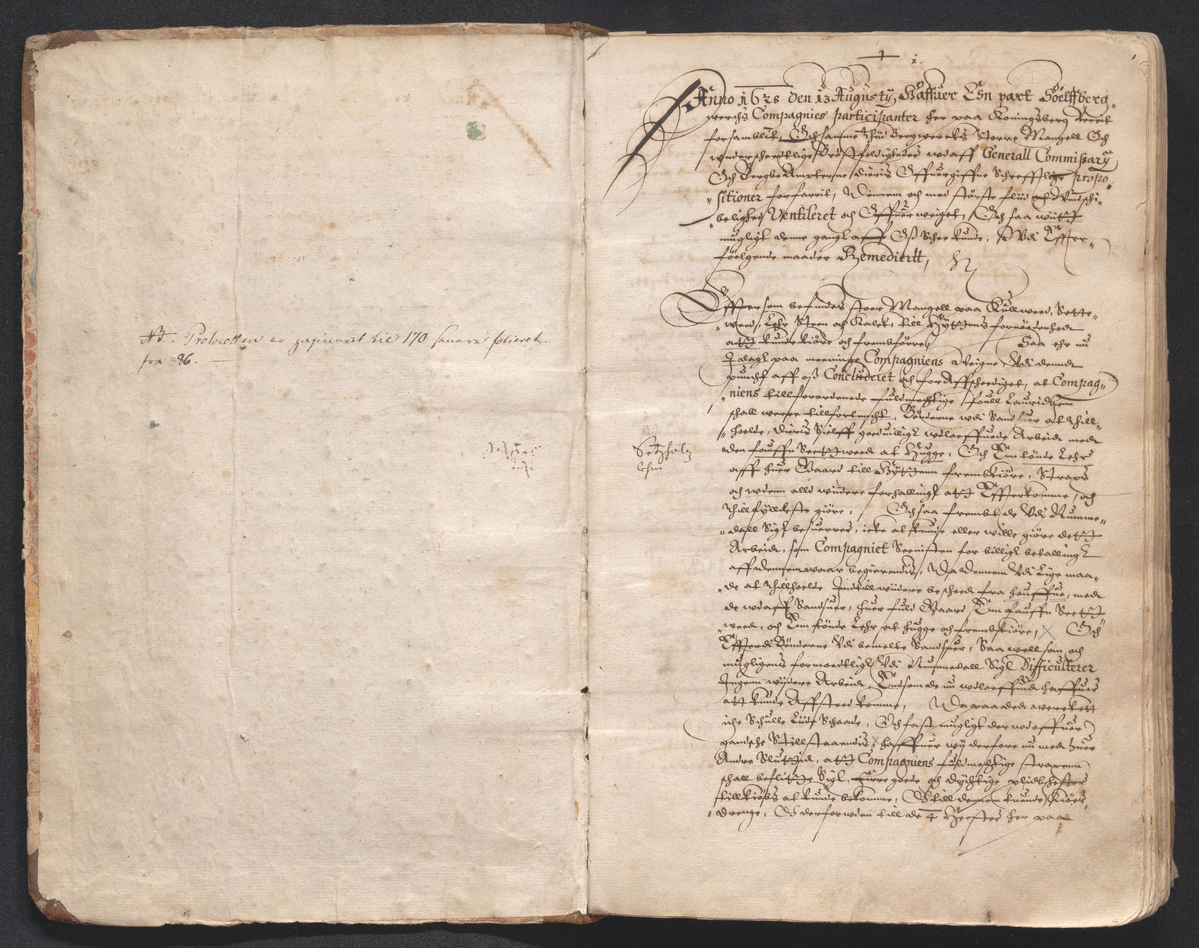 Kongsberg Sølvverk 1623-1816, AV/SAKO-EA-3135/001/A/Aa/L0001: Partisipantenes resolusjonsprotokoll, 1628-1651, p. 1