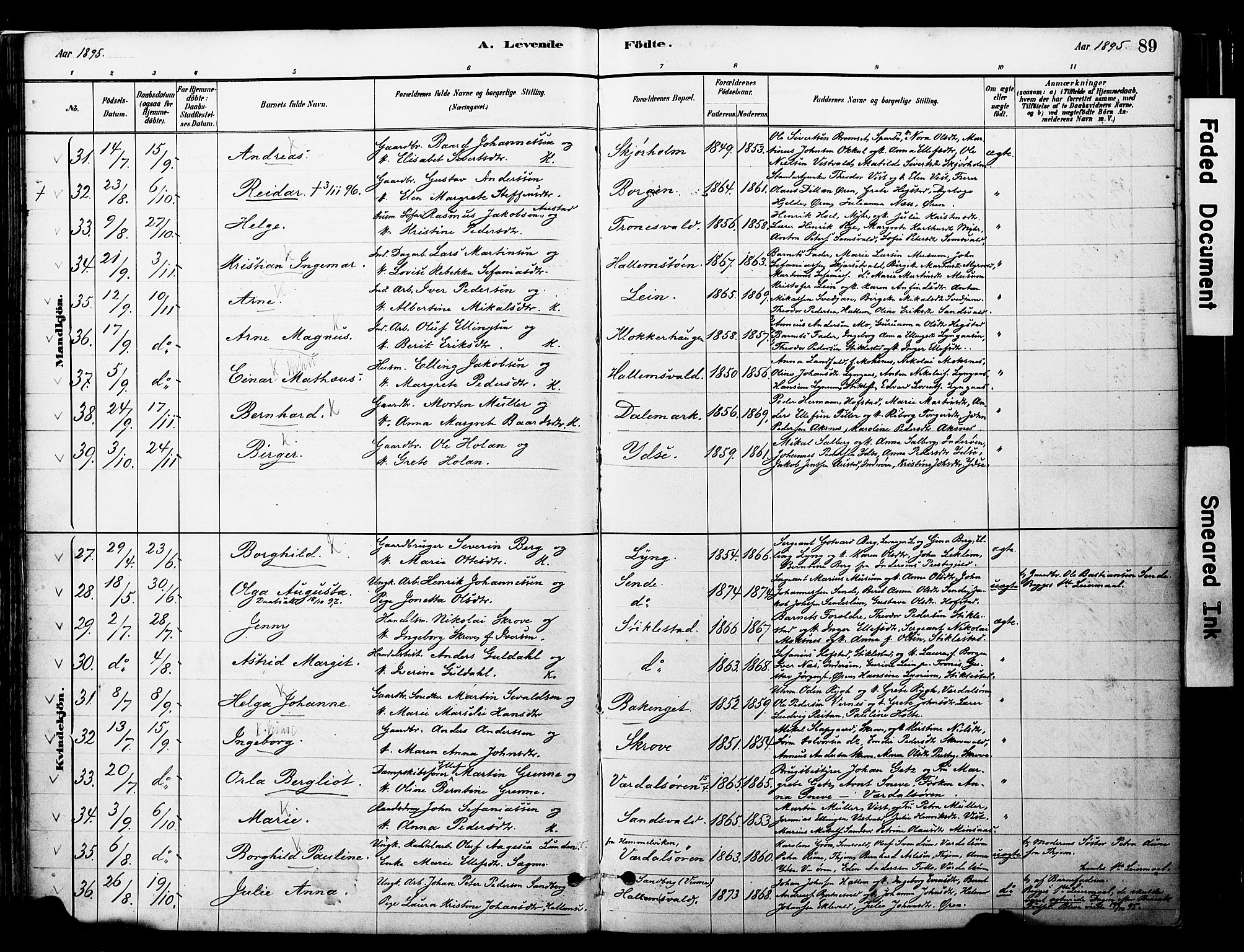Ministerialprotokoller, klokkerbøker og fødselsregistre - Nord-Trøndelag, SAT/A-1458/723/L0244: Parish register (official) no. 723A13, 1881-1899, p. 89