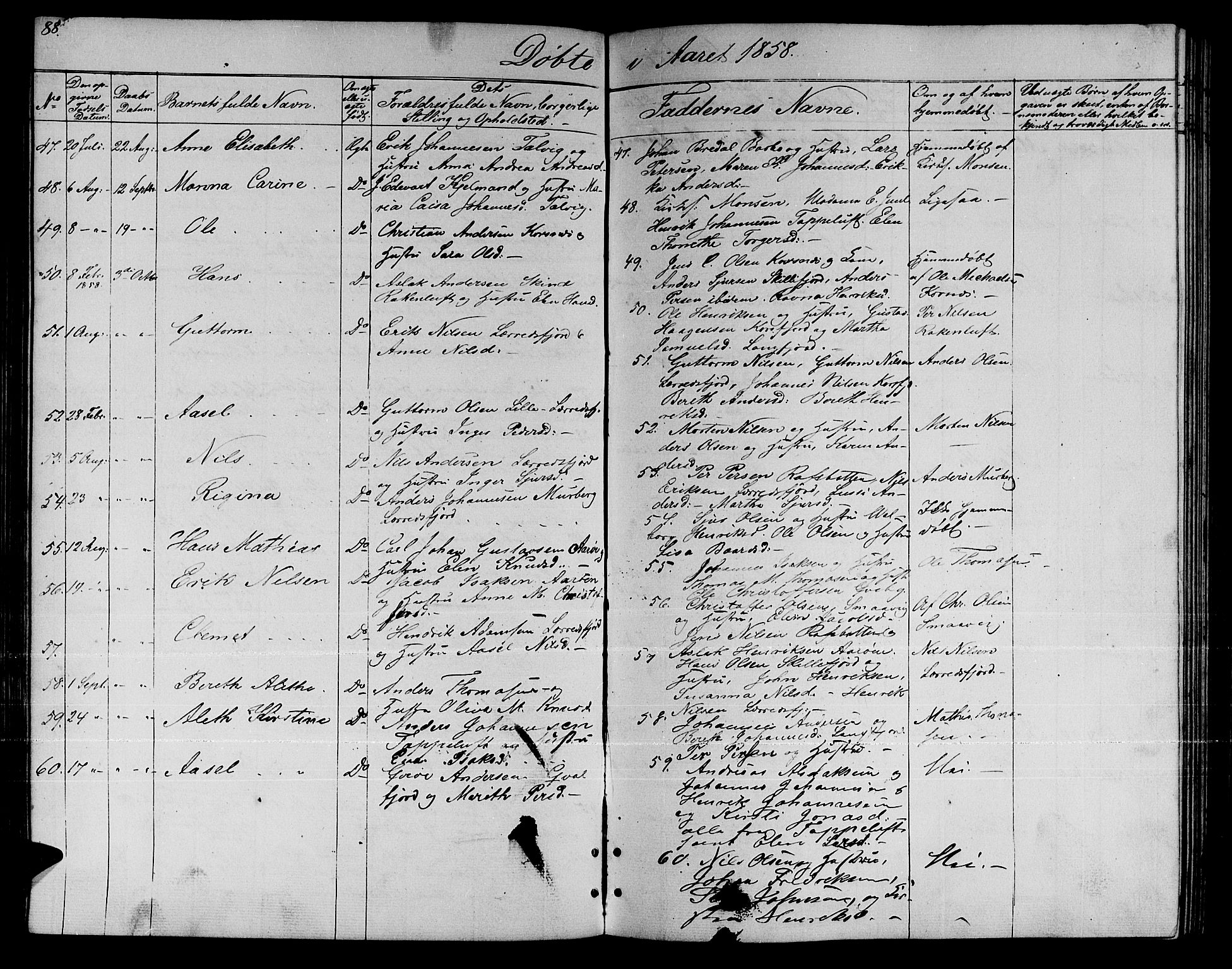 Talvik sokneprestkontor, AV/SATØ-S-1337/H/Hb/L0001klokker: Parish register (copy) no. 1, 1847-1863, p. 88