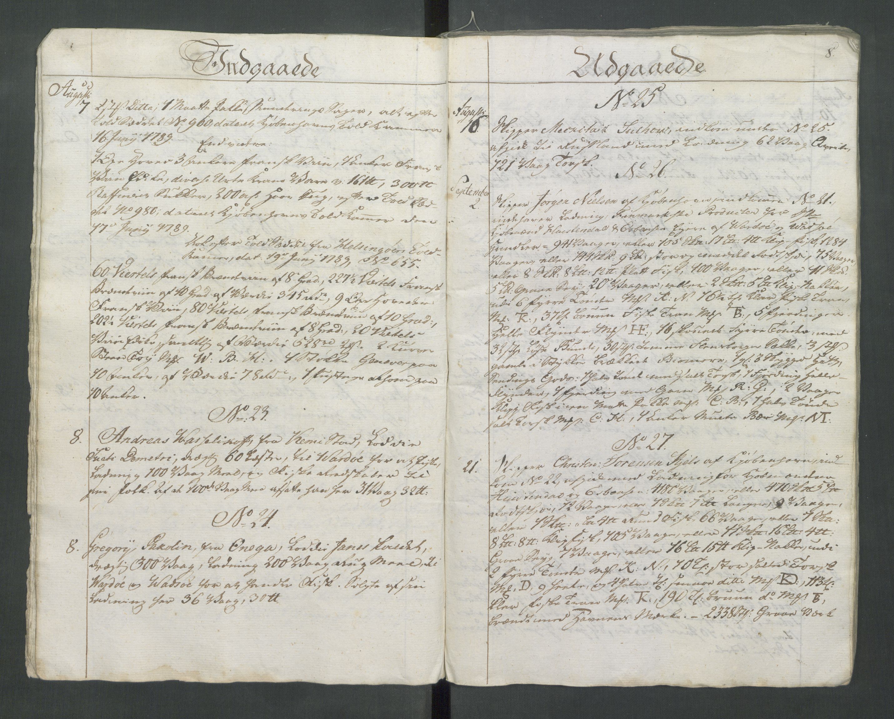 Generaltollkammeret, tollregnskaper, AV/RA-EA-5490/R37/L0001/0001: Tollregnskaper Vardø / Tollbok, 1789-1794, p. 7b-8a