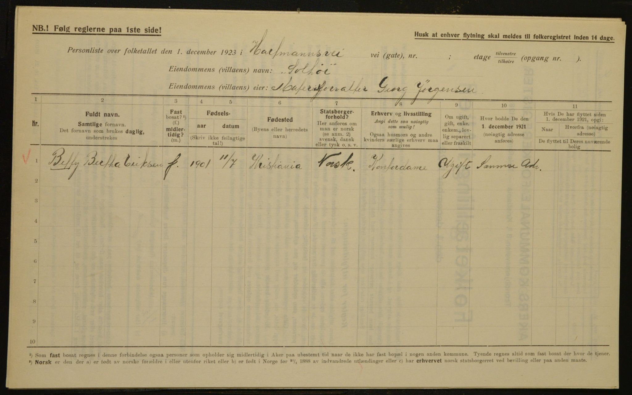 , Municipal Census 1923 for Aker, 1923, p. 2266