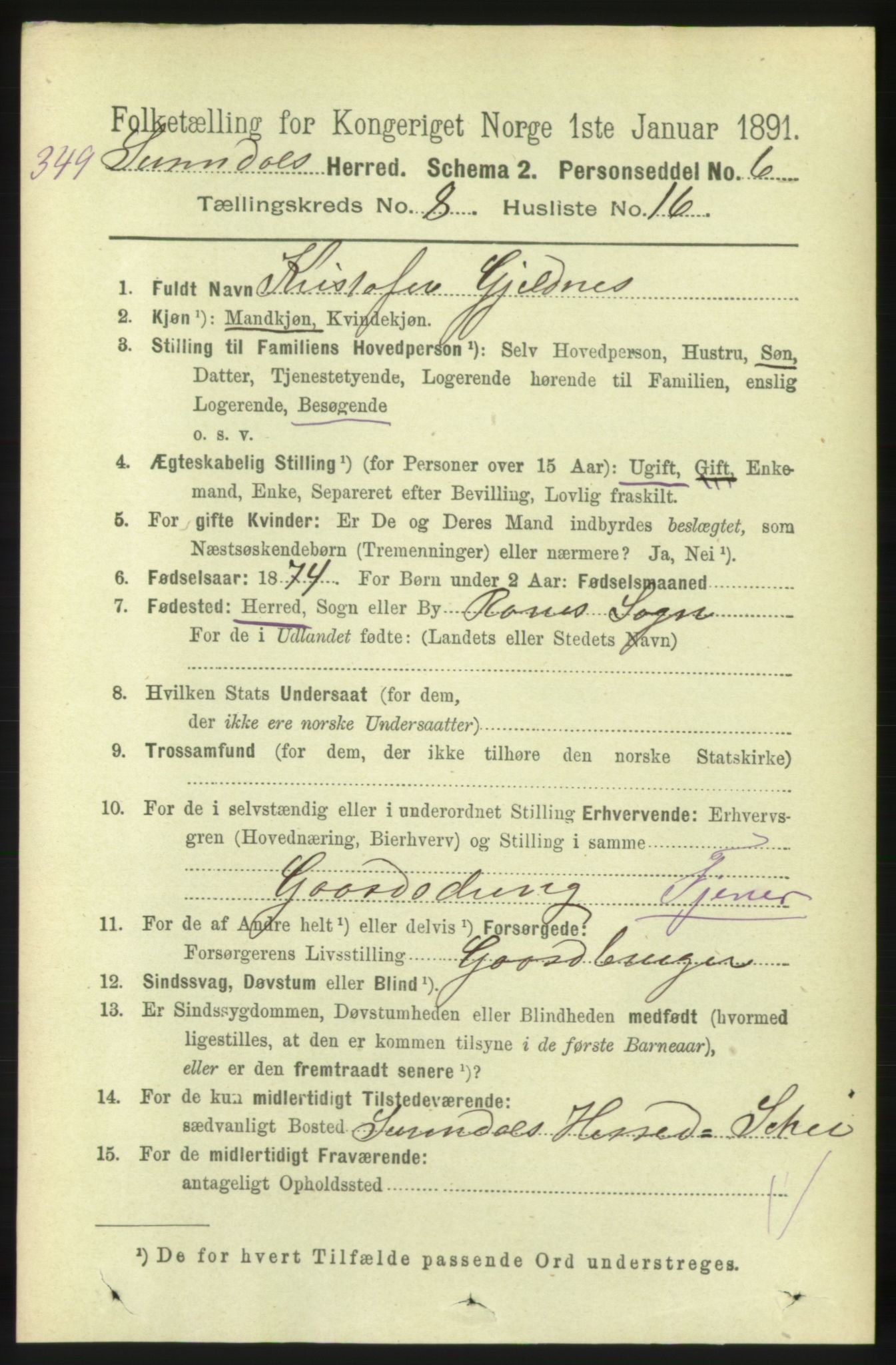 RA, 1891 census for 1566 Surnadal, 1891, p. 2171