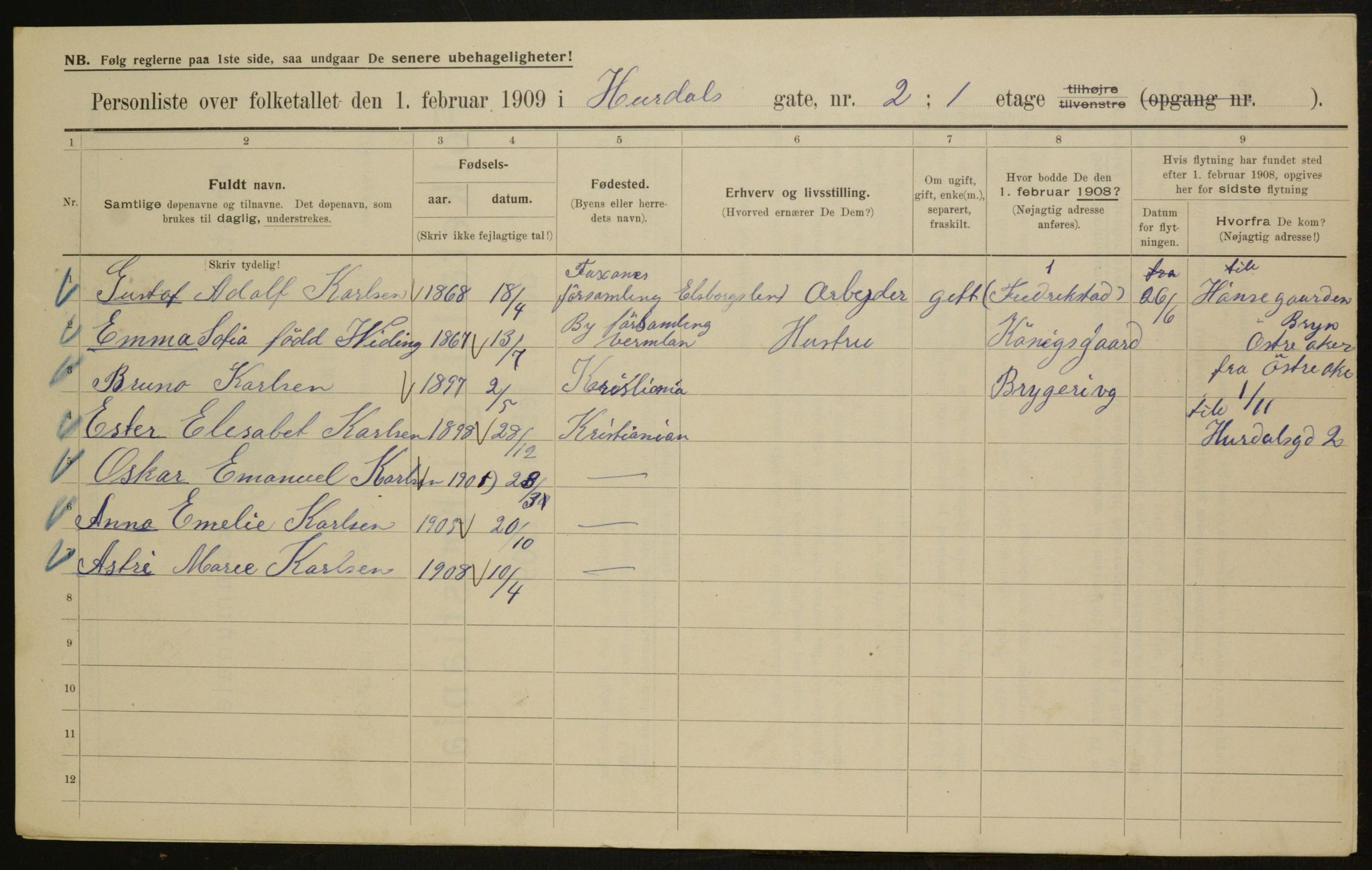 OBA, Municipal Census 1909 for Kristiania, 1909, p. 38373