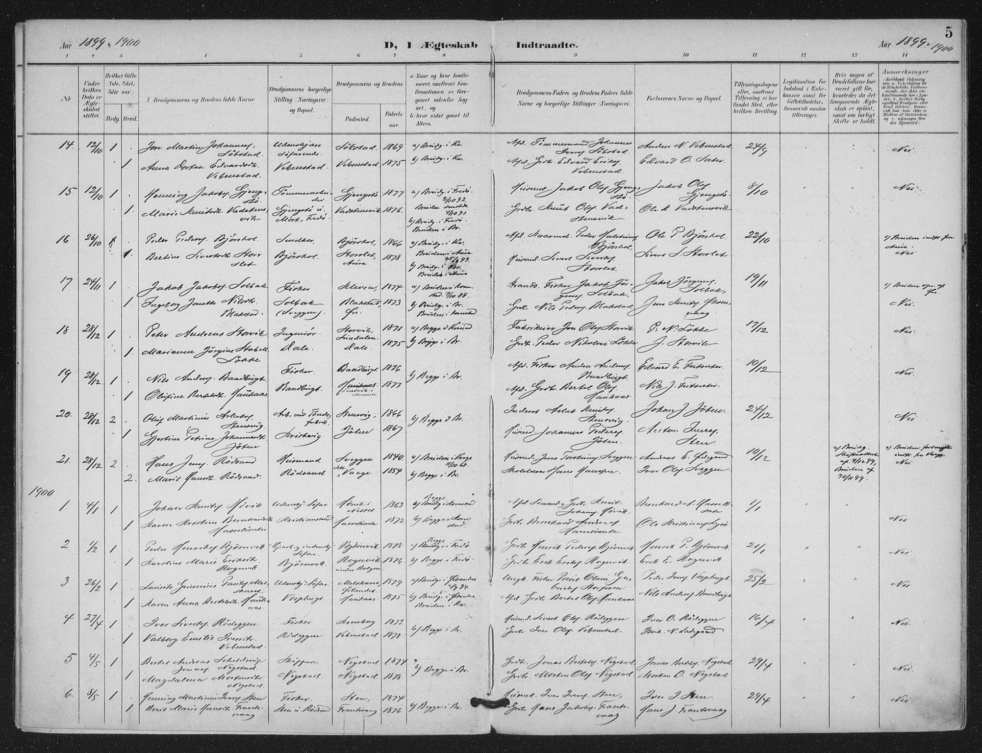 Ministerialprotokoller, klokkerbøker og fødselsregistre - Møre og Romsdal, SAT/A-1454/569/L0821: Parish register (official) no. 569A07, 1897-1907, p. 5