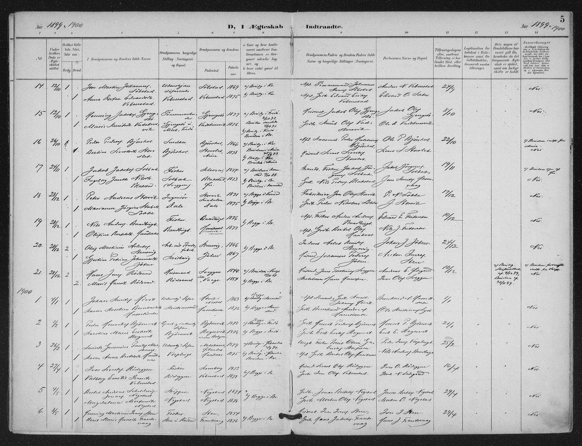 Ministerialprotokoller, klokkerbøker og fødselsregistre - Møre og Romsdal, AV/SAT-A-1454/569/L0821: Parish register (official) no. 569A07, 1897-1907, p. 5