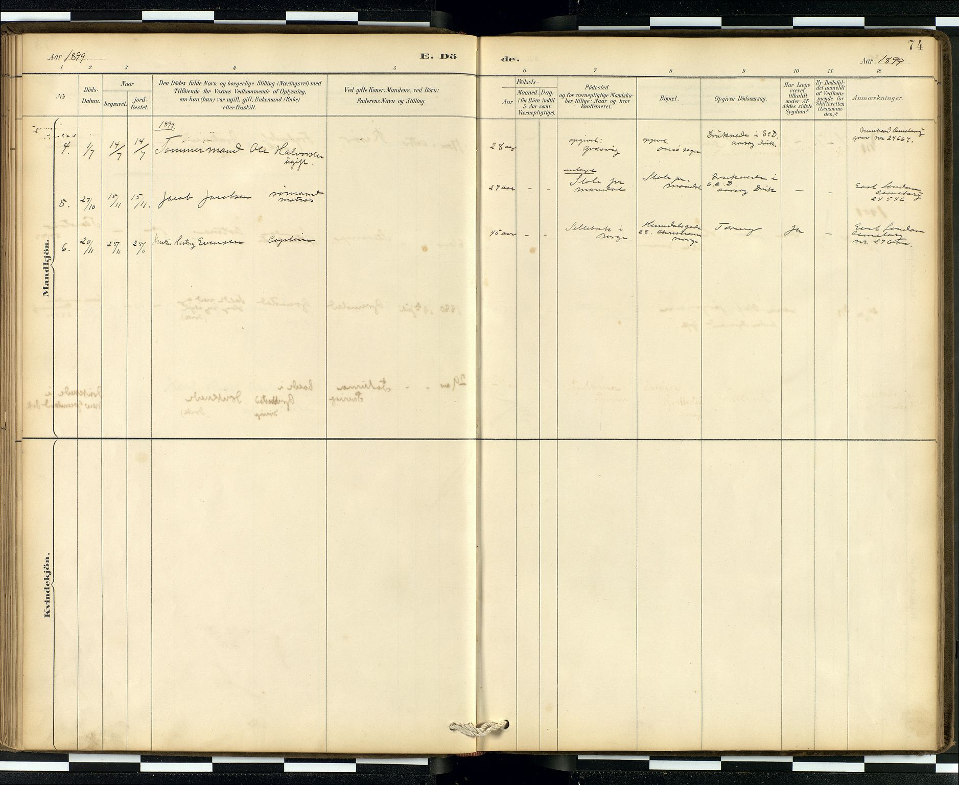  Den norske sjømannsmisjon i utlandet/London m/bistasjoner, SAB/SAB/PA-0103/H/Ha/L0002: Parish register (official) no. A 2, 1887-1903, p. 73b-74a