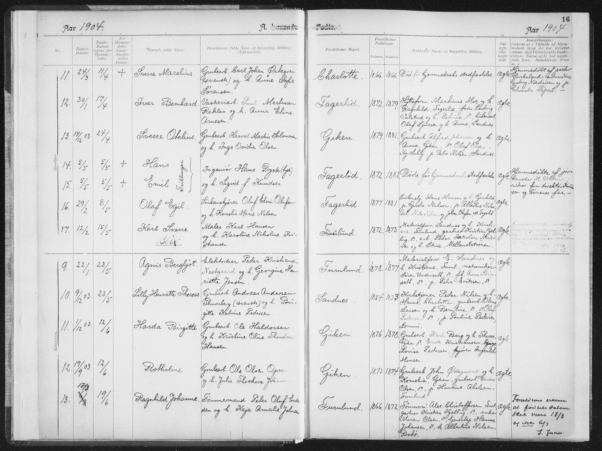 Ministerialprotokoller, klokkerbøker og fødselsregistre - Nordland, AV/SAT-A-1459/850/L0711: Curate's parish register no. 850B01, 1902-1915, p. 16