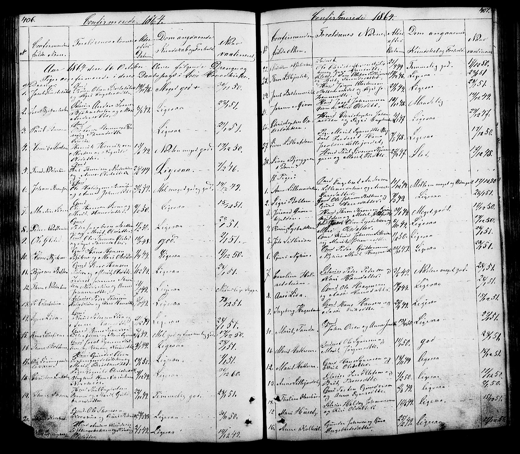 Lesja prestekontor, SAH/PREST-068/H/Ha/Hab/L0005: Parish register (copy) no. 5, 1850-1894, p. 406-407