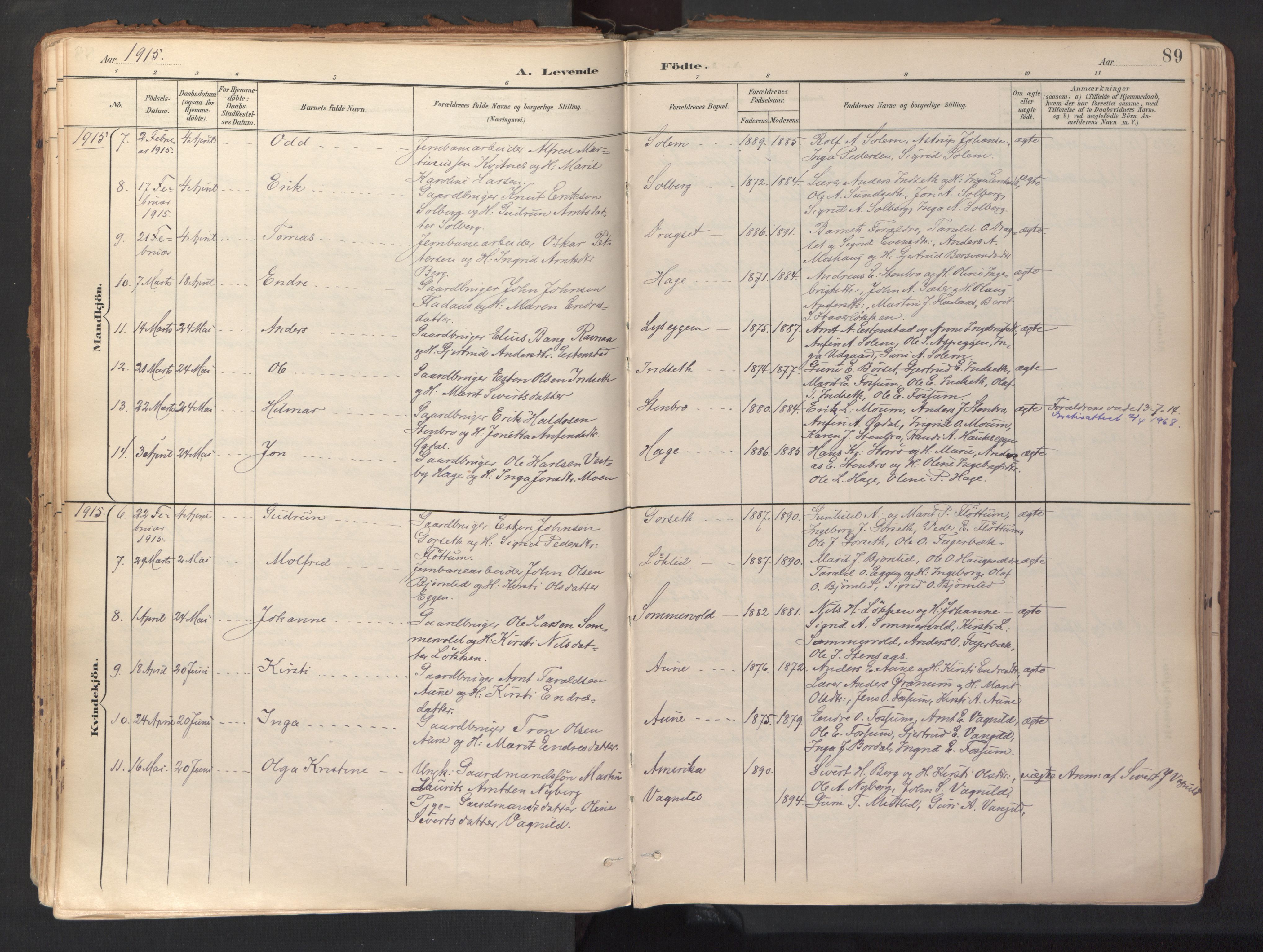 Ministerialprotokoller, klokkerbøker og fødselsregistre - Sør-Trøndelag, SAT/A-1456/689/L1041: Parish register (official) no. 689A06, 1891-1923, p. 89
