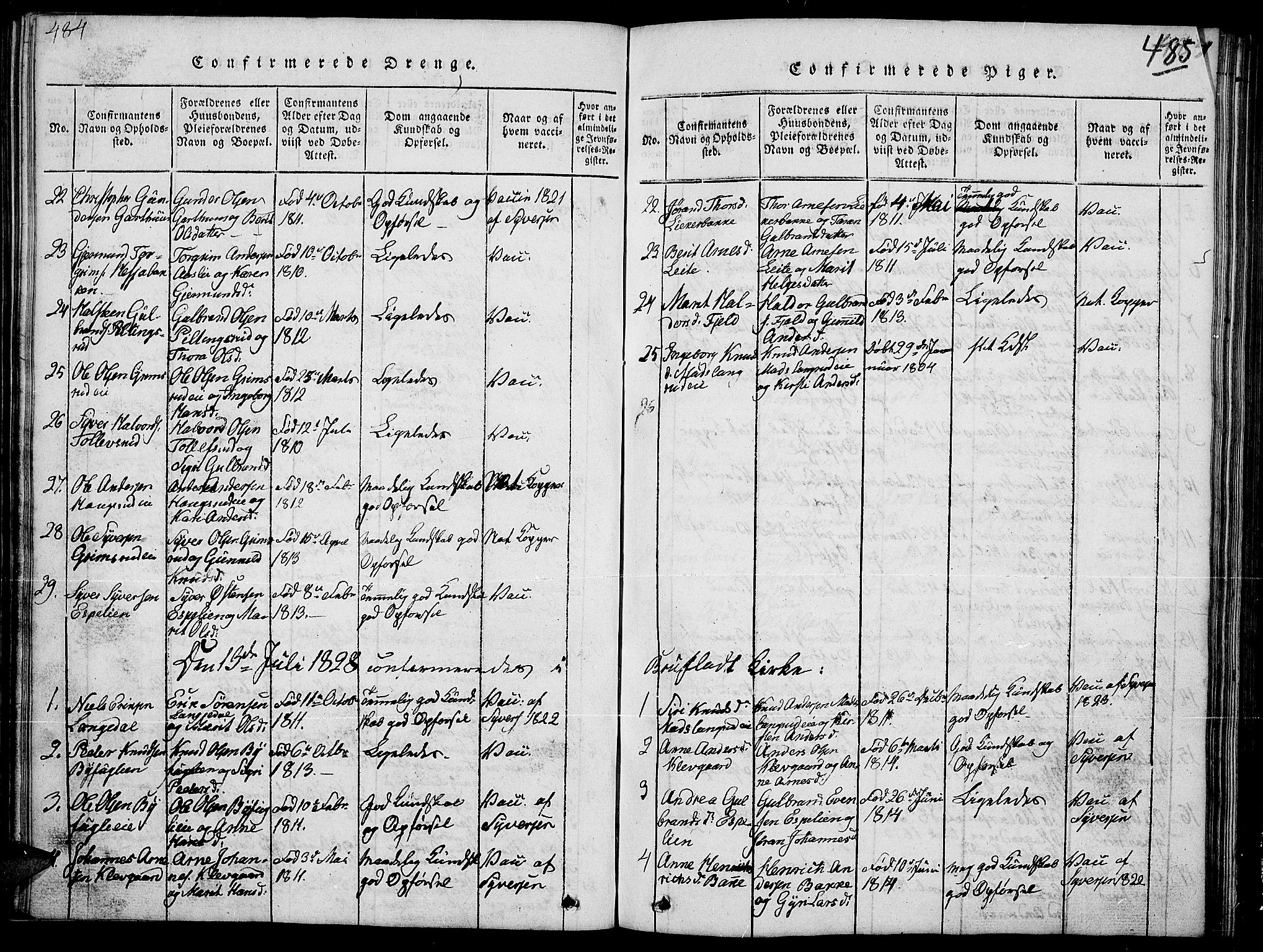 Sør-Aurdal prestekontor, SAH/PREST-128/H/Ha/Hab/L0002: Parish register (copy) no. 2, 1826-1840, p. 484-485