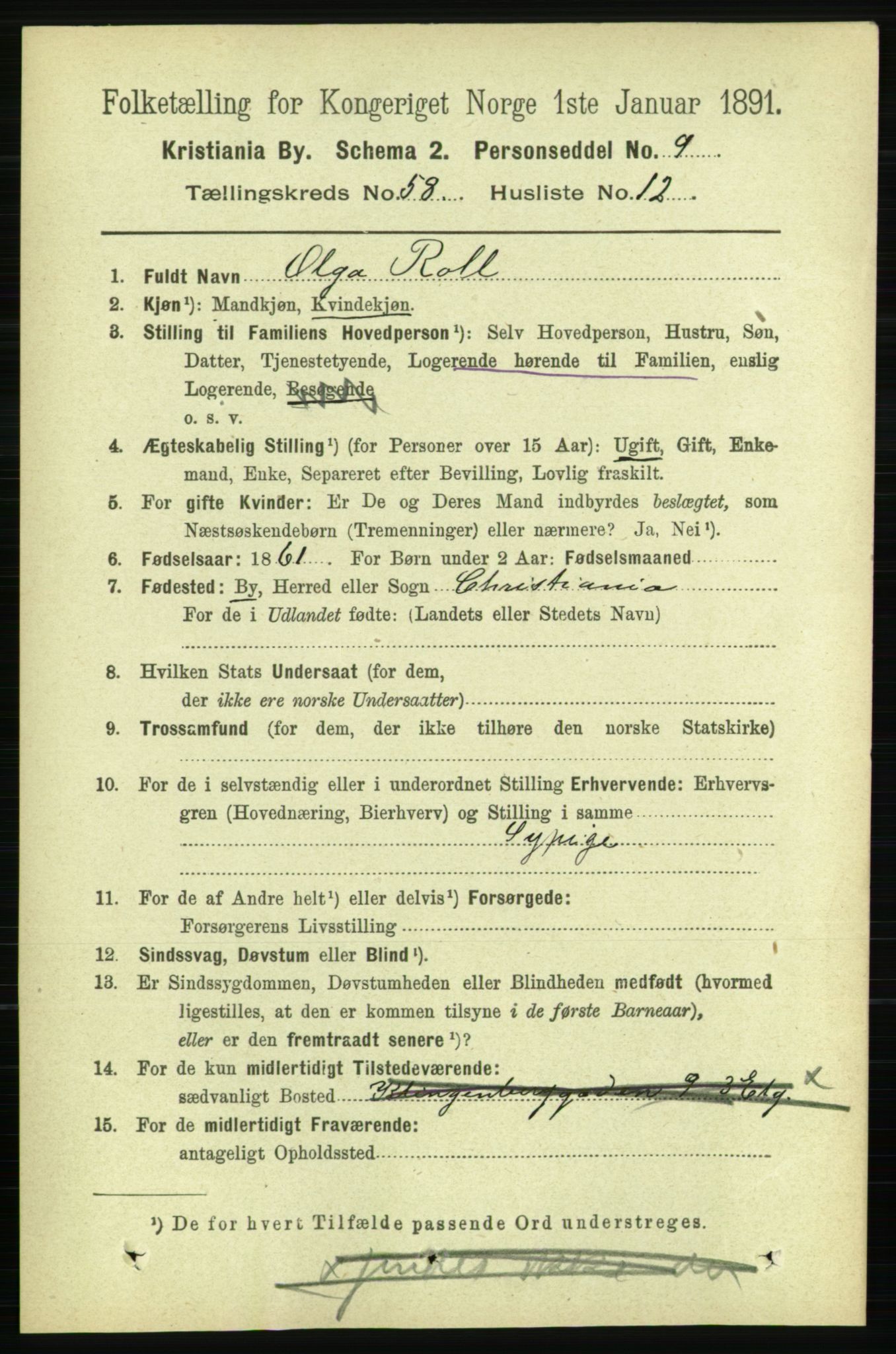 RA, 1891 census for 0301 Kristiania, 1891, p. 30827