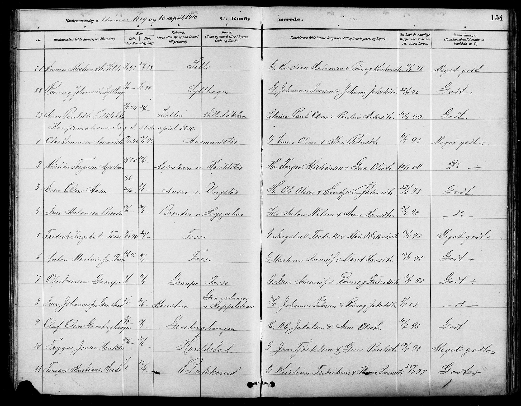 Nord-Fron prestekontor, SAH/PREST-080/H/Ha/Hab/L0005: Parish register (copy) no. 5, 1884-1914, p. 154