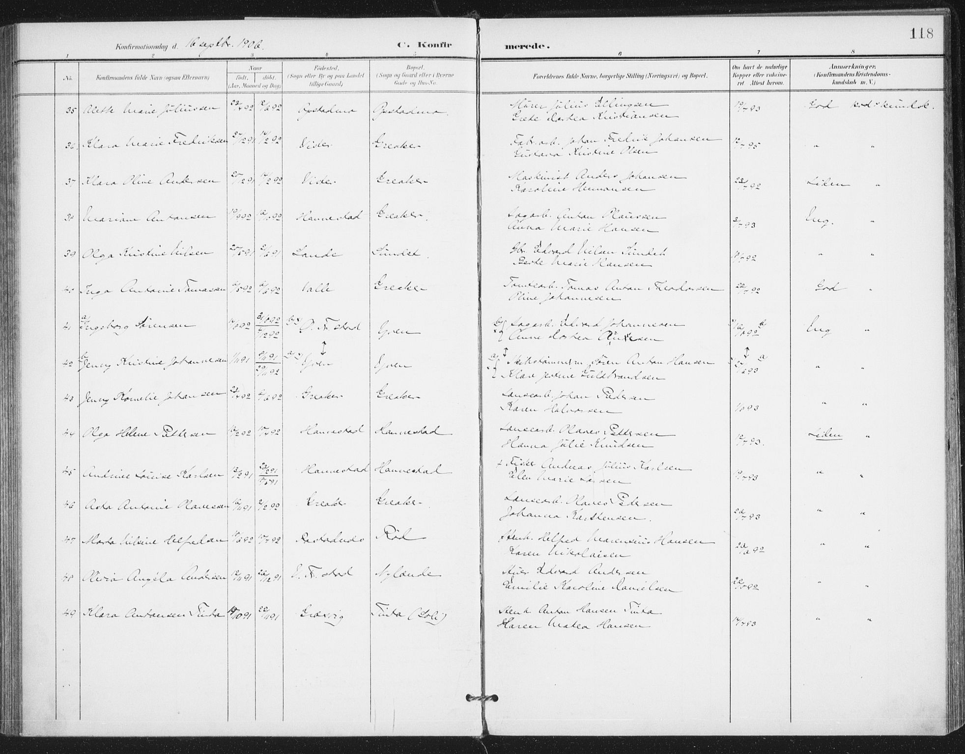 Rolvsøy prestekontor Kirkebøker, AV/SAO-A-2004/F/Fa/L0001: Parish register (official) no. 1, 1901-1909, p. 118