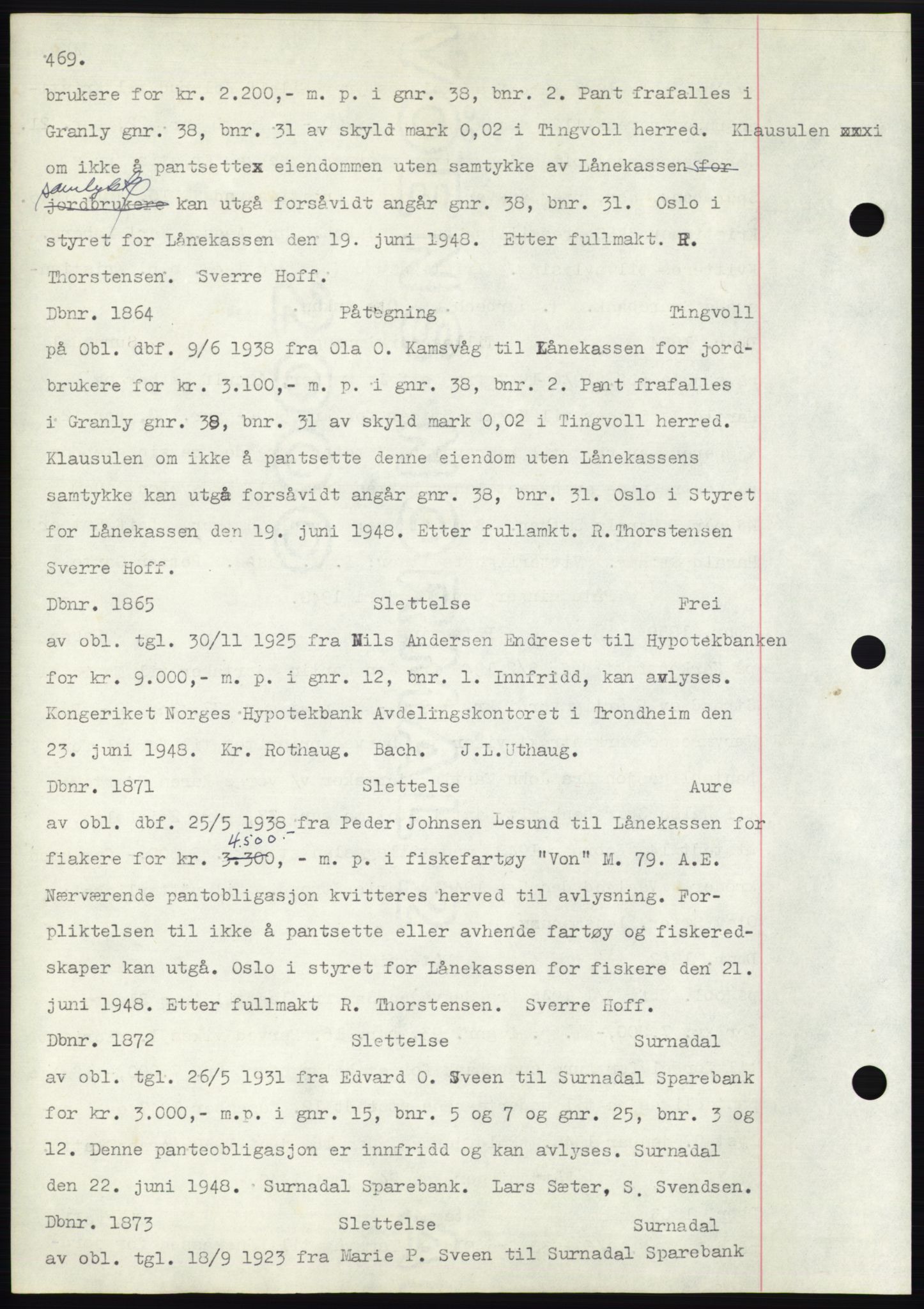 Nordmøre sorenskriveri, AV/SAT-A-4132/1/2/2Ca: Mortgage book no. C82b, 1946-1951, Diary no: : 1864/1948