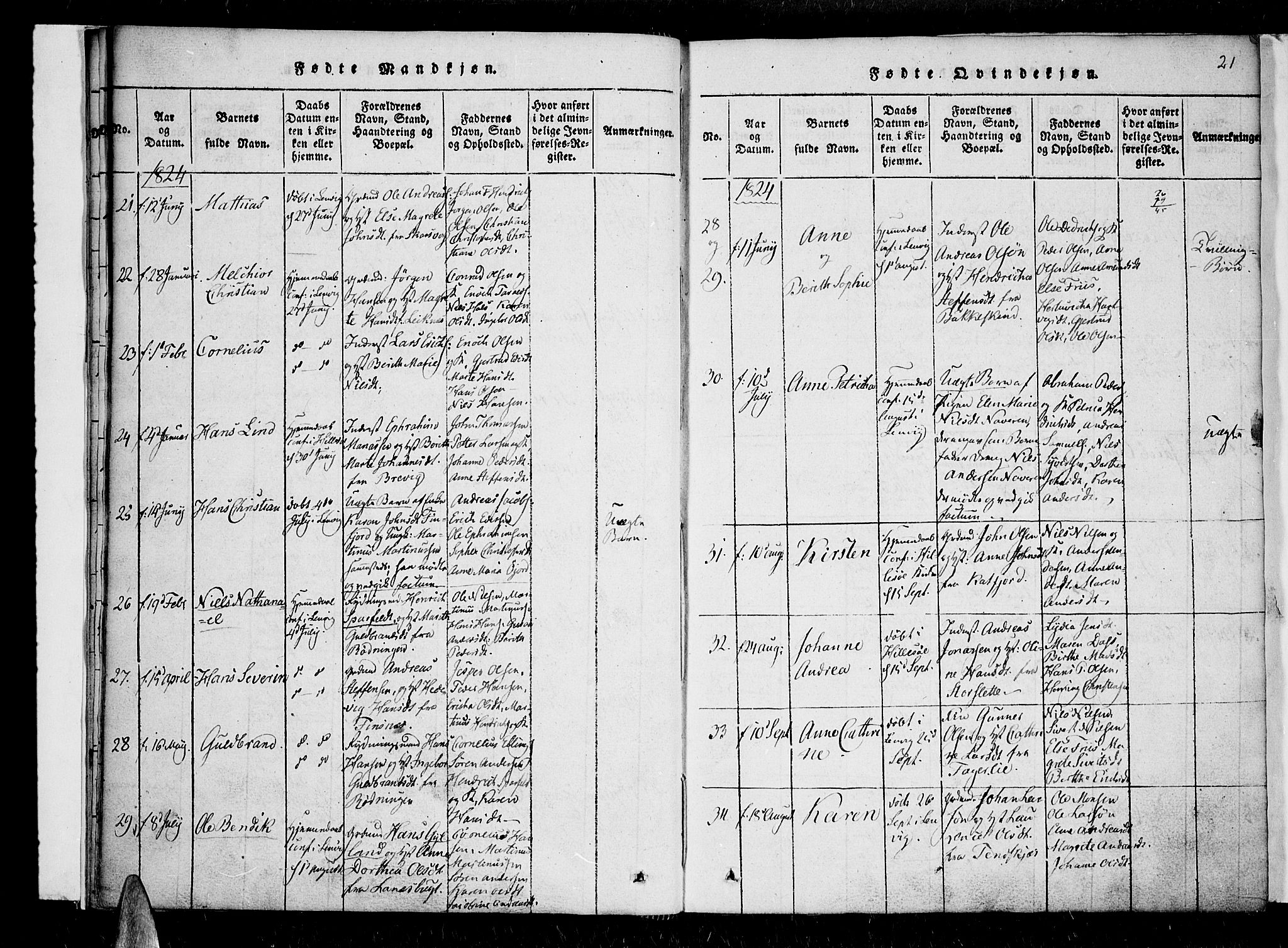 Lenvik sokneprestembete, SATØ/S-1310/H/Ha/Haa/L0003kirke: Parish register (official) no. 3, 1820-1831, p. 21