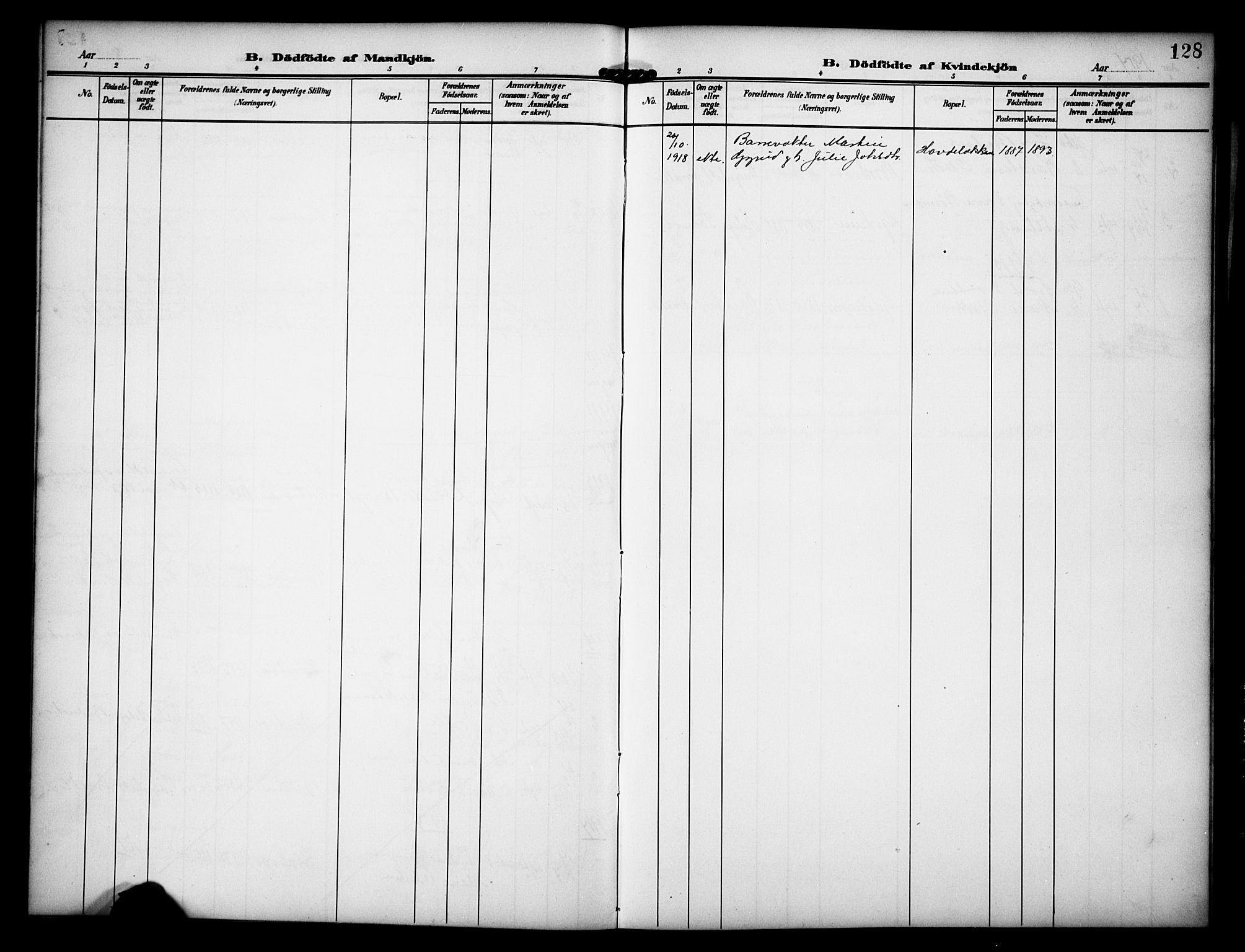 Dovre prestekontor, SAH/PREST-066/H/Ha/Hab/L0003: Parish register (copy) no. 3, 1907-1929, p. 128