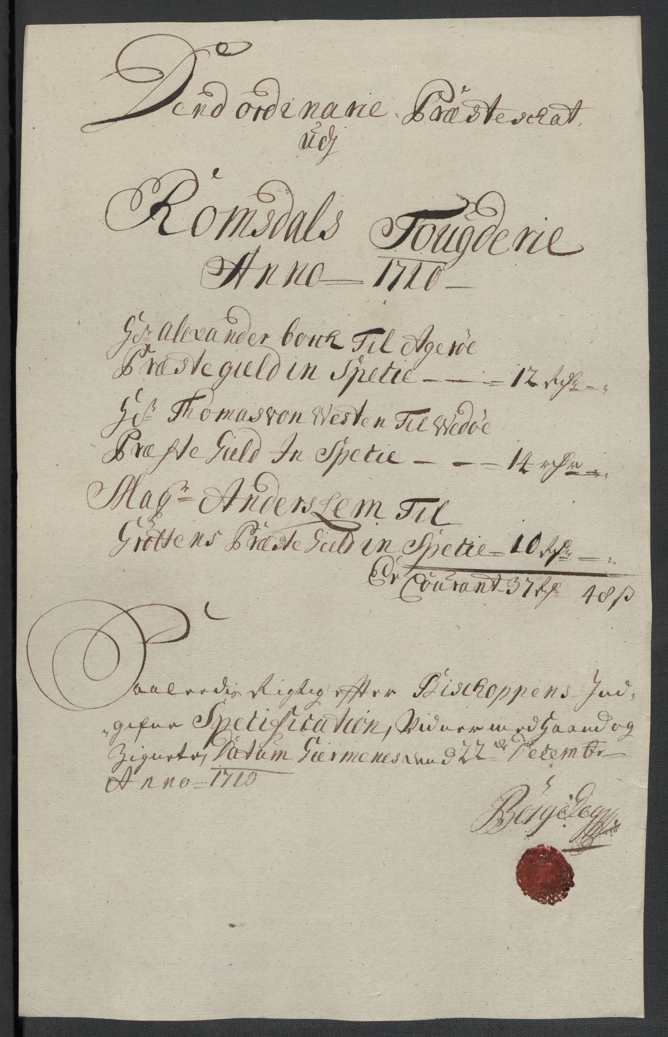Rentekammeret inntil 1814, Reviderte regnskaper, Fogderegnskap, RA/EA-4092/R55/L3659: Fogderegnskap Romsdal, 1709-1710, p. 349