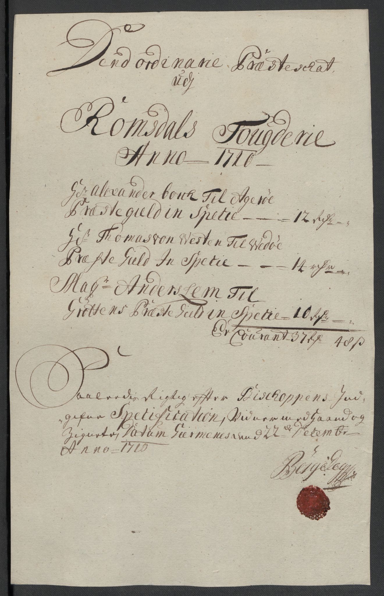 Rentekammeret inntil 1814, Reviderte regnskaper, Fogderegnskap, AV/RA-EA-4092/R55/L3659: Fogderegnskap Romsdal, 1709-1710, p. 349