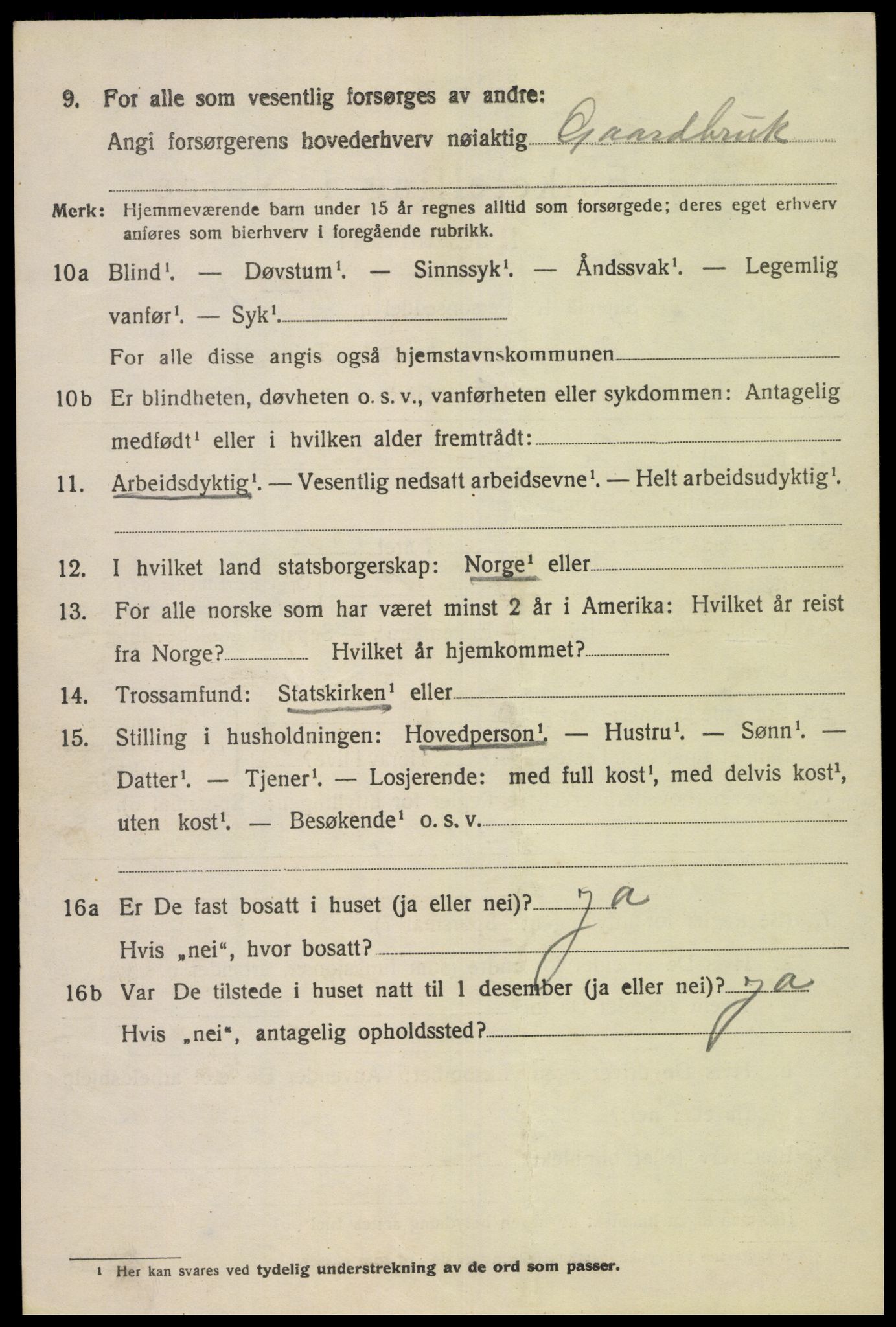 SAK, 1920 census for Fjotland, 1920, p. 1525