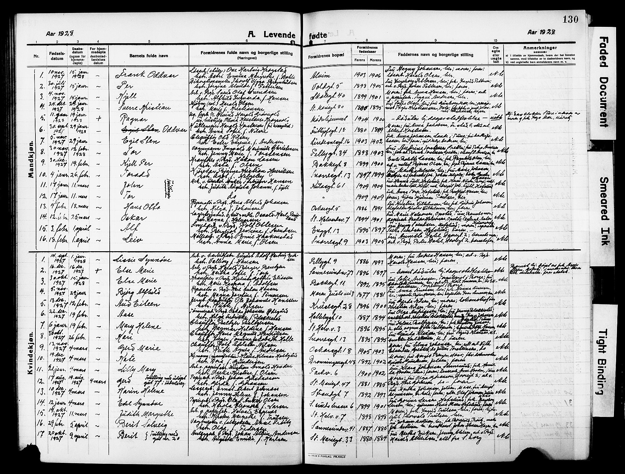 Sarpsborg prestekontor Kirkebøker, AV/SAO-A-2006/G/Ga/L0002: Parish register (copy) no. 2, 1912-1931, p. 130