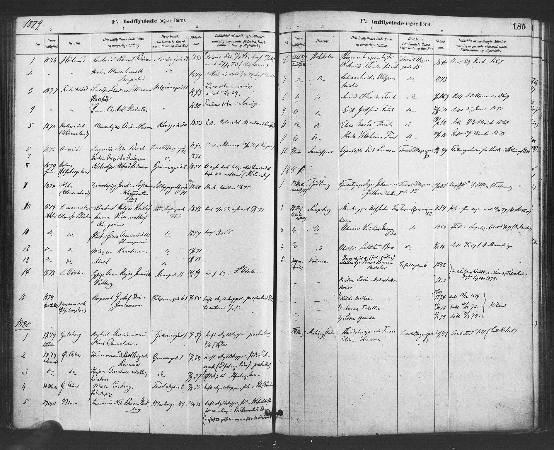 Paulus prestekontor Kirkebøker, AV/SAO-A-10871/F/Fa/L0005: Parish register (official) no. 5, 1879-1889, p. 185