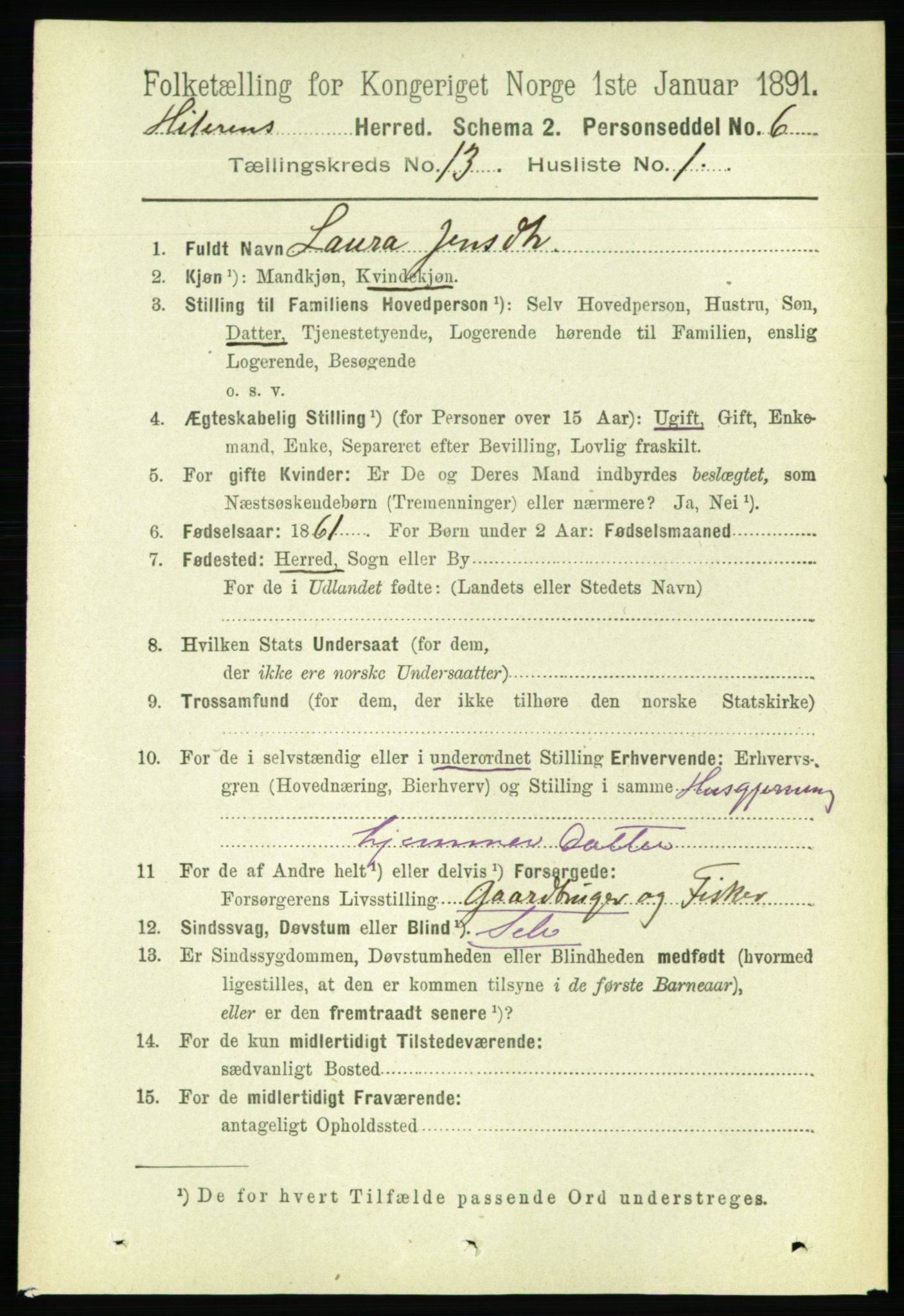 RA, 1891 census for 1617 Hitra, 1891, p. 2736