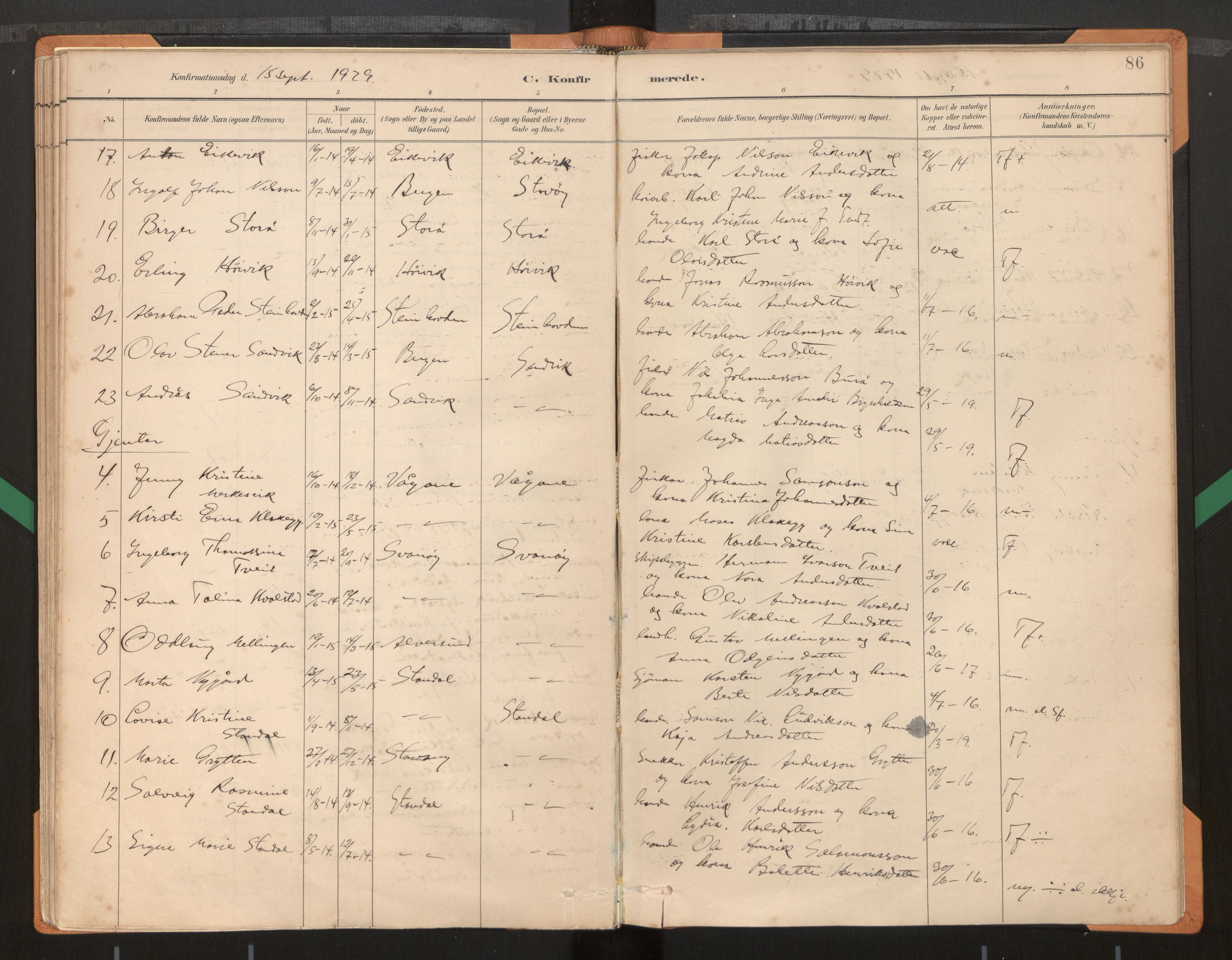 Kinn sokneprestembete, AV/SAB-A-80801/H/Haa/Haad/L0004: Parish register (official) no. D 4, 1883-1944, p. 86