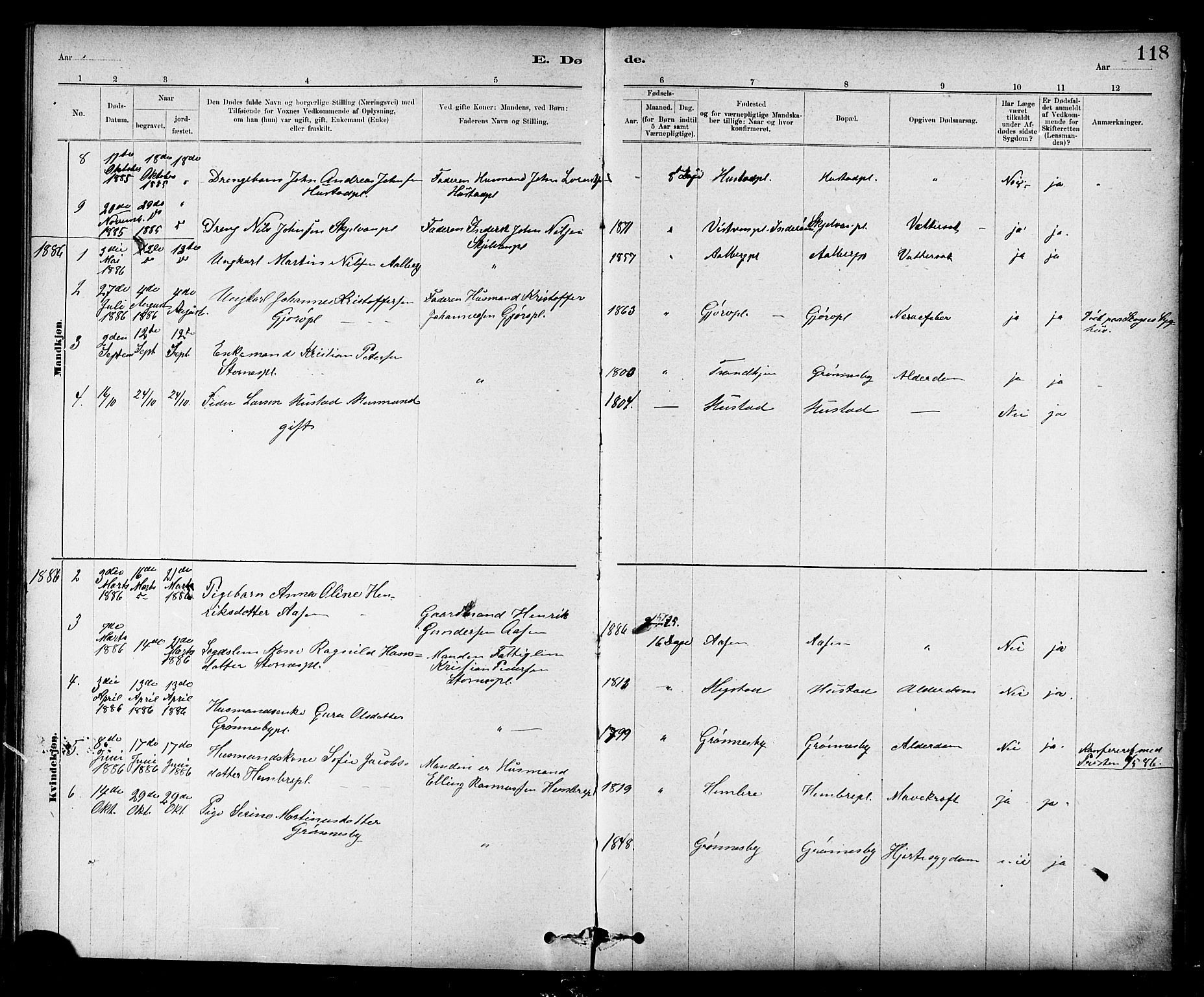 Ministerialprotokoller, klokkerbøker og fødselsregistre - Nord-Trøndelag, AV/SAT-A-1458/732/L0318: Parish register (copy) no. 732C02, 1881-1911, p. 118