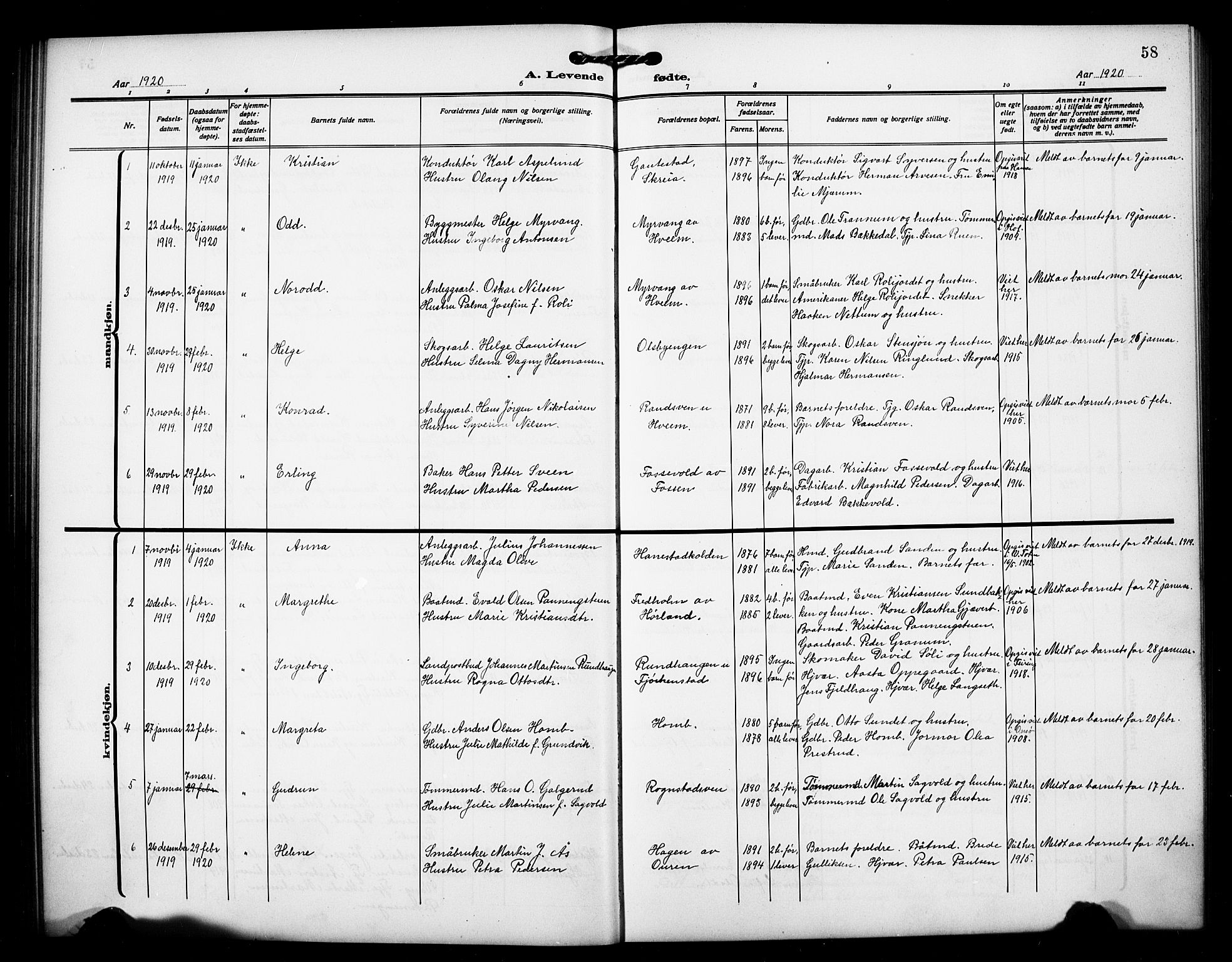 Østre Toten prestekontor, AV/SAH-PREST-104/H/Ha/Hab/L0008: Parish register (copy) no. 8, 1913-1929, p. 58