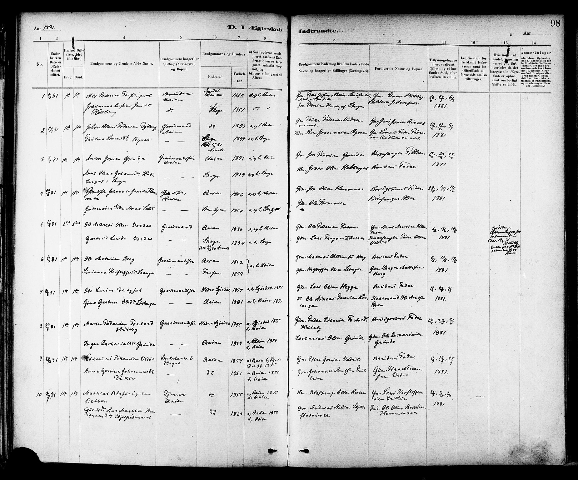 Ministerialprotokoller, klokkerbøker og fødselsregistre - Nord-Trøndelag, SAT/A-1458/714/L0130: Parish register (official) no. 714A01, 1878-1895, p. 98