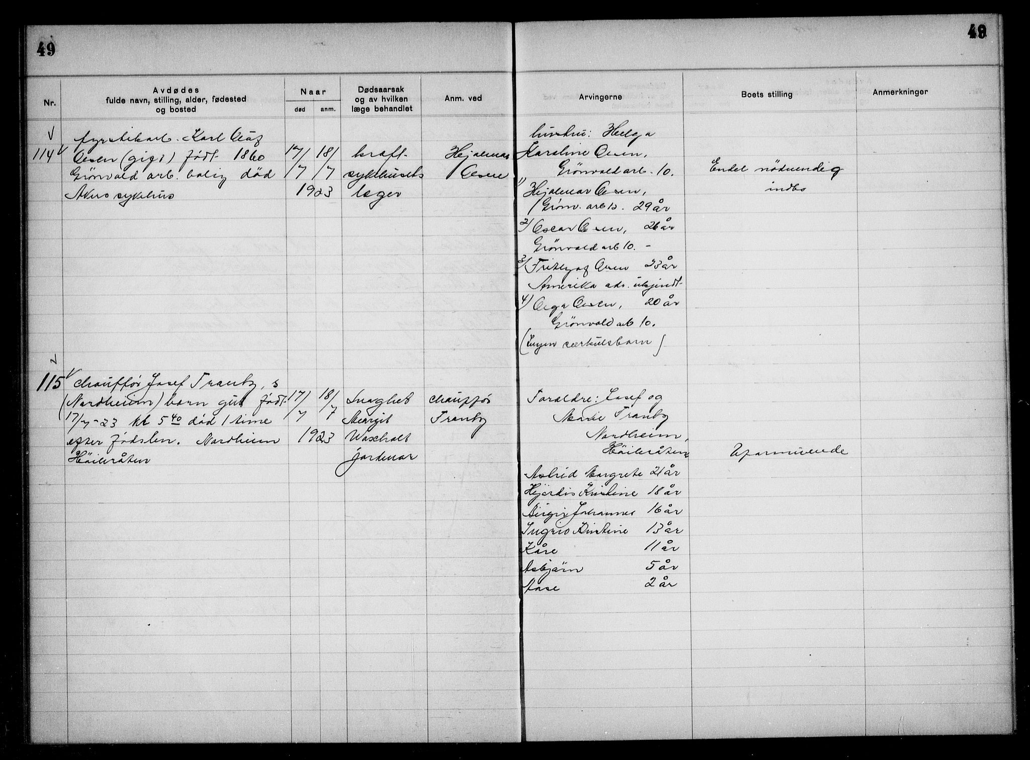 Aker kriminaldommer, skifte- og auksjonsforvalterembete, AV/SAO-A-10452/H/Hb/Hba/Hbac/L0001: Dødsfallsprotokoll for Østre Aker, 1922-1927, p. 49