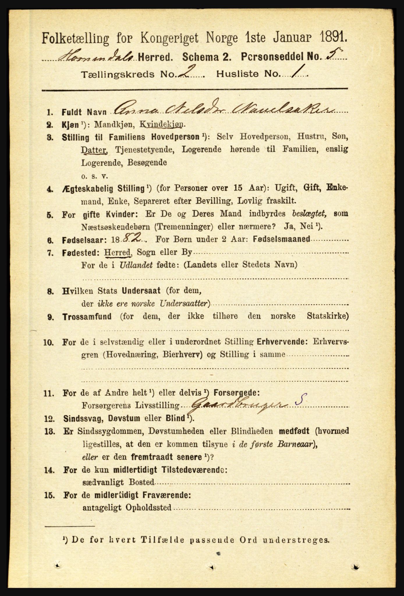 RA, 1891 census for 1444 Hornindal, 1891, p. 329