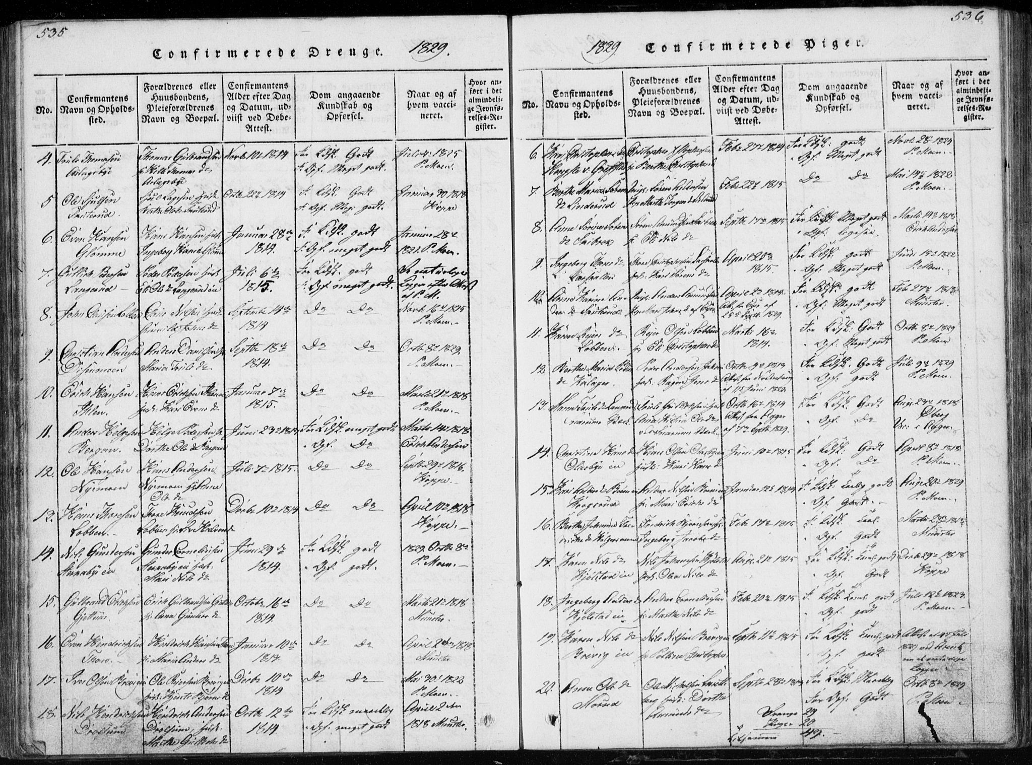 Modum kirkebøker, AV/SAKO-A-234/G/Ga/L0002: Parish register (copy) no. I 2, 1824-1832, p. 535-536