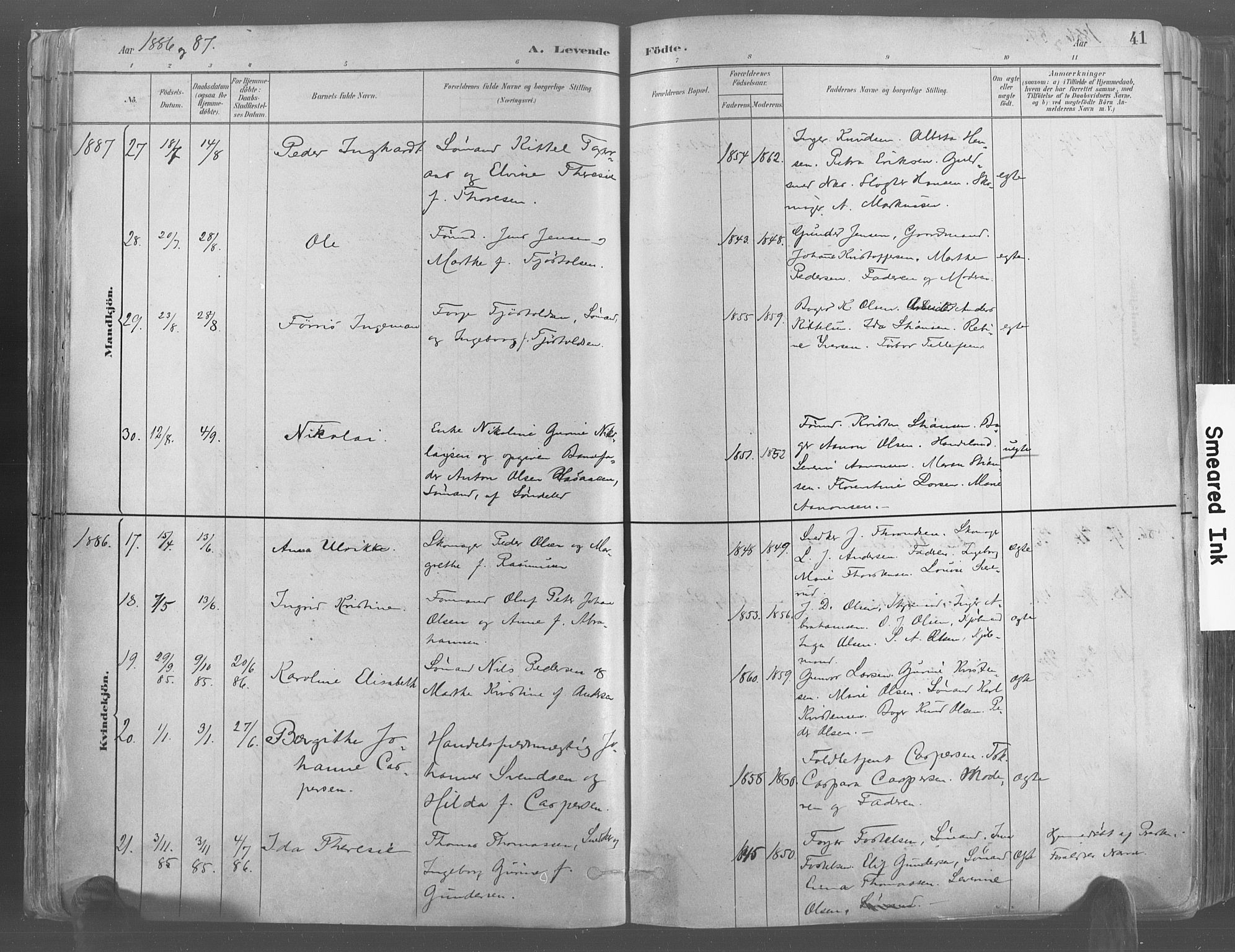 Risør sokneprestkontor, AV/SAK-1111-0035/F/Fa/L0005: Parish register (official) no. A 5, 1883-1895, p. 41