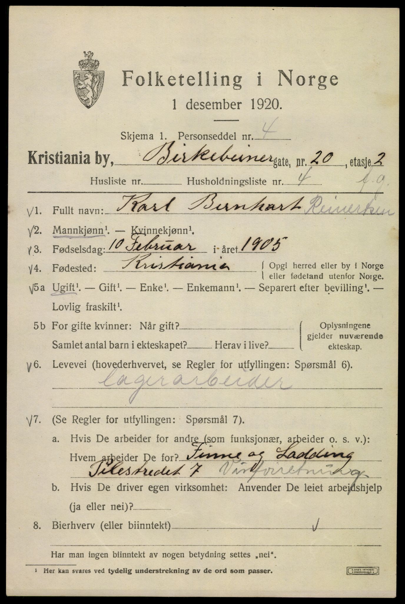 SAO, 1920 census for Kristiania, 1920, p. 156335