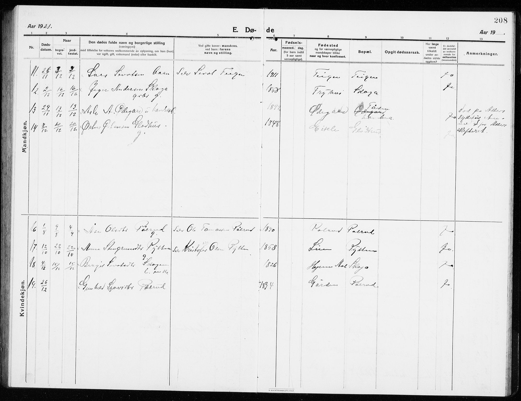 Gol kirkebøker, AV/SAKO-A-226/G/Ga/L0004: Parish register (copy) no. I 4, 1915-1943, p. 208