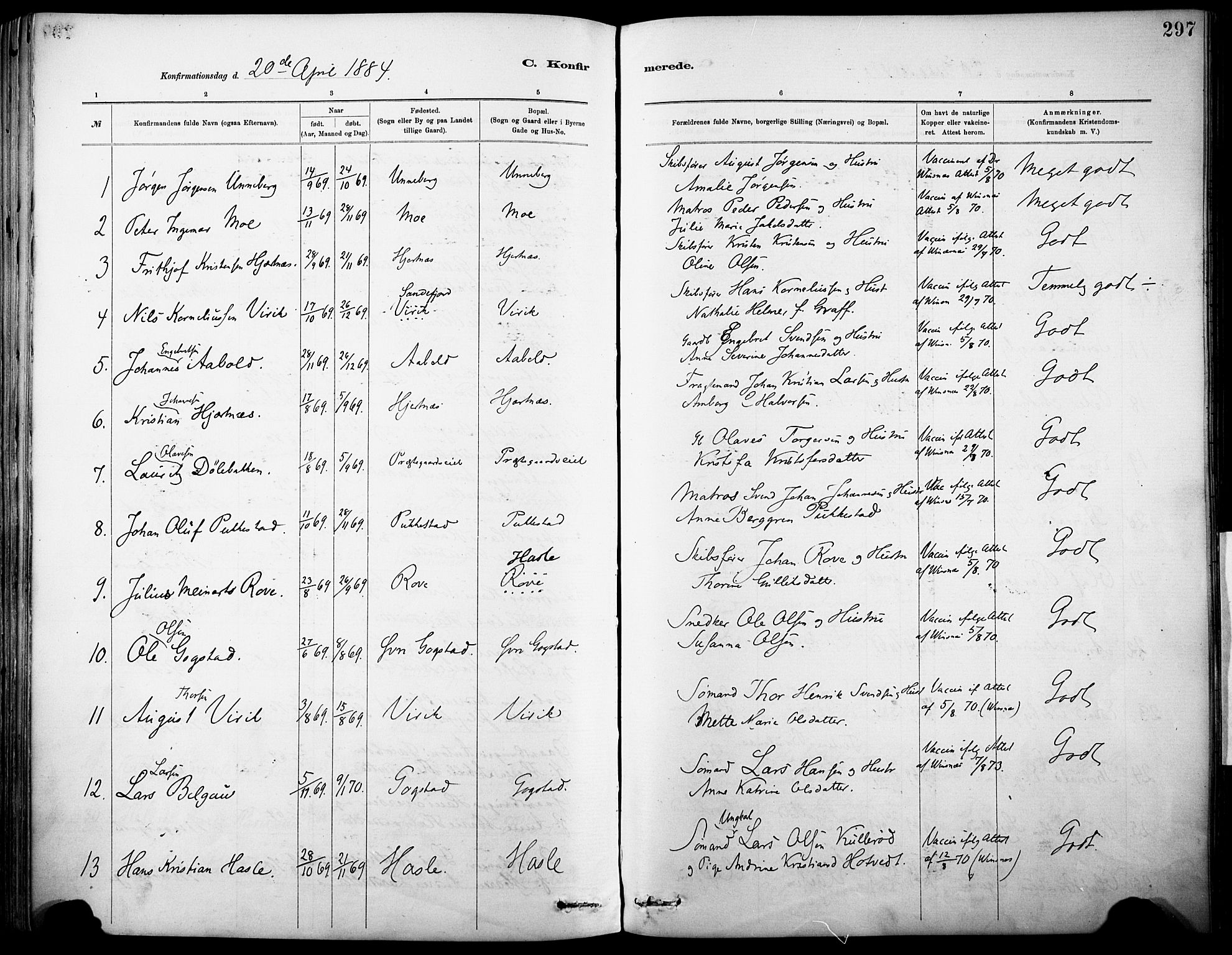 Sandar kirkebøker, SAKO/A-243/F/Fa/L0012: Parish register (official) no. 12, 1883-1895, p. 297