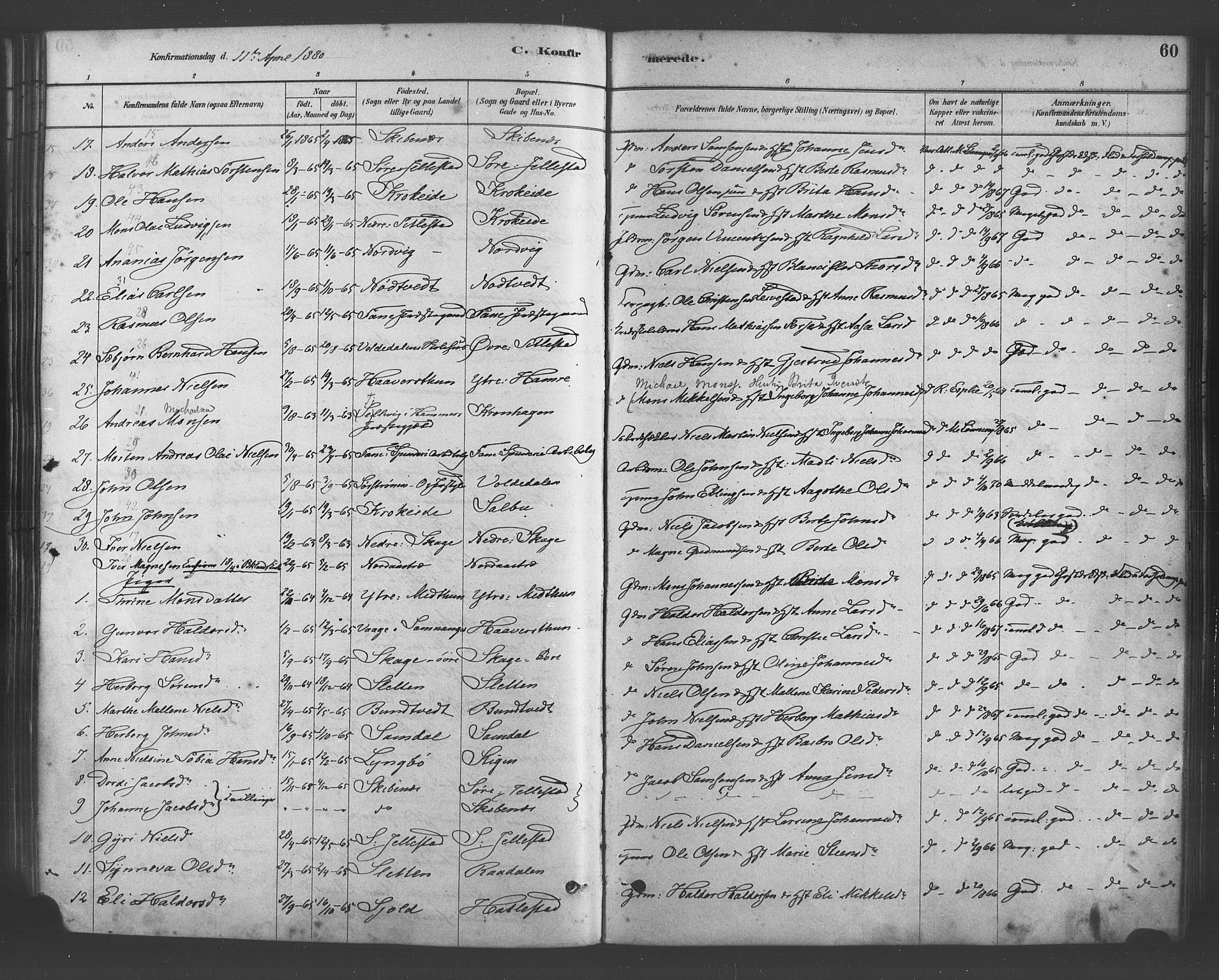 Fana Sokneprestembete, AV/SAB-A-75101/H/Haa/Haab/L0001: Parish register (official) no. B 1, 1878-1889, p. 60